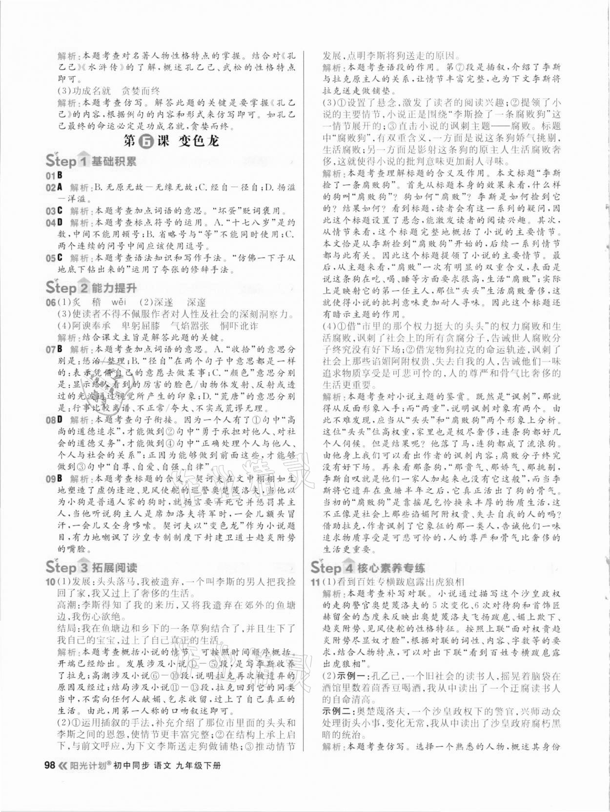 2021年陽光計(jì)劃初中同步九年級語文下冊人教版 參考答案第6頁