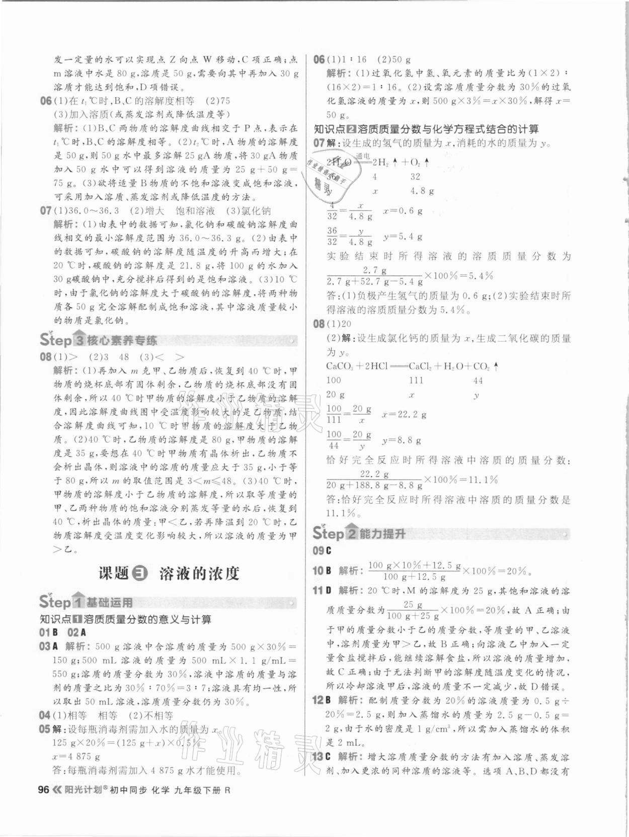 2021年陽光計(jì)劃初中同步九年級化學(xué)下冊人教版 參考答案第12頁