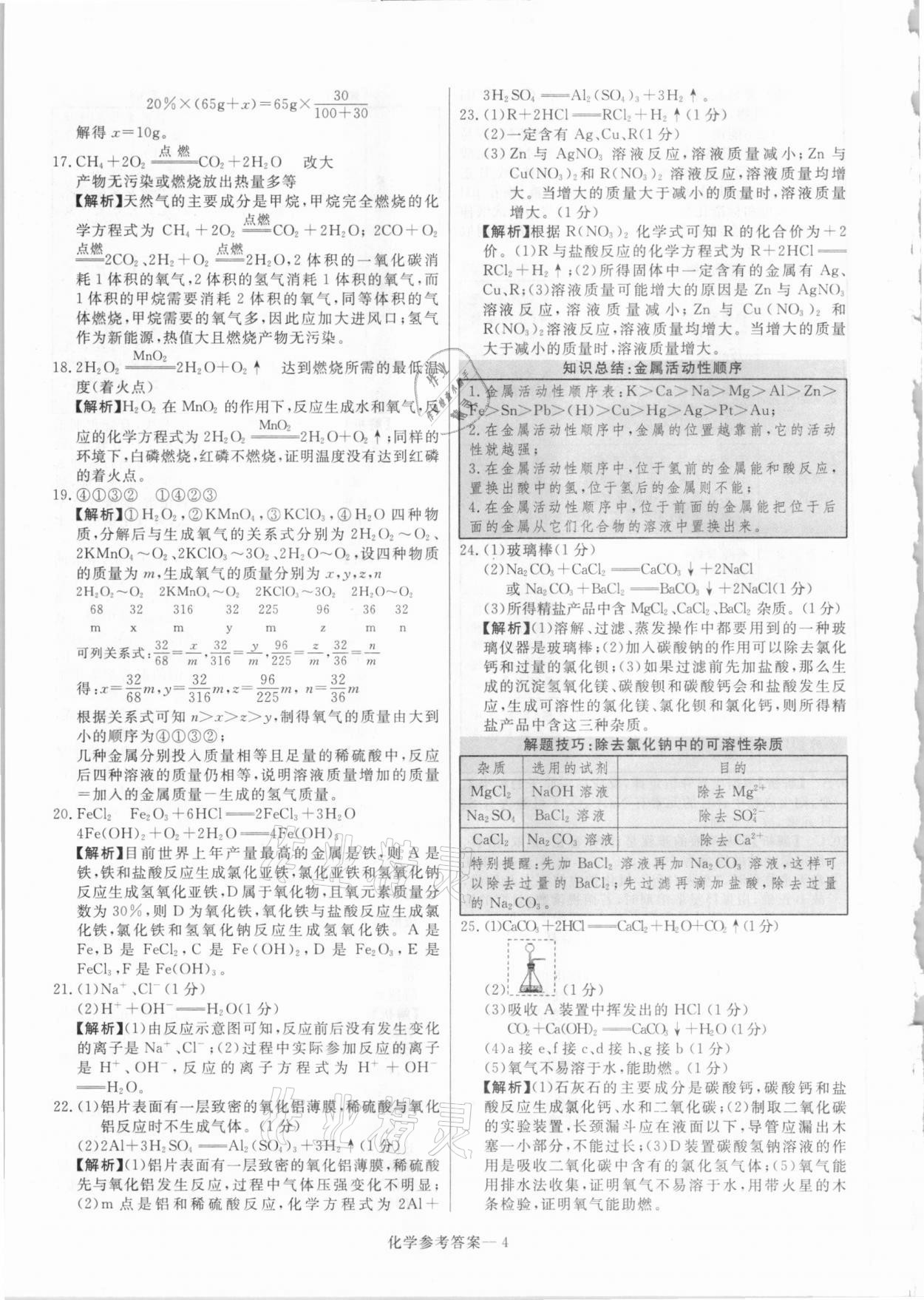 2021年澤睿文化真題匯編卷化學(xué)河南專版 參考答案第4頁