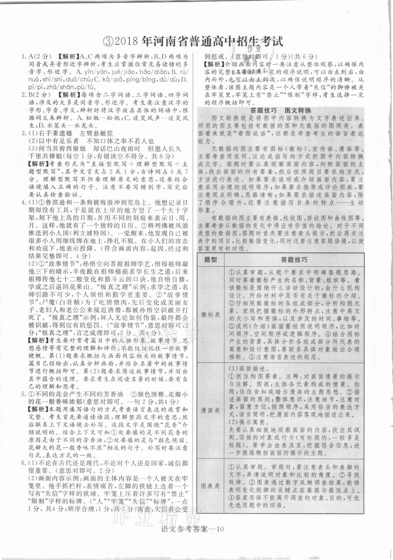 2021年澤睿文化真題匯編卷語(yǔ)文考河南專版 參考答案第10頁(yè)