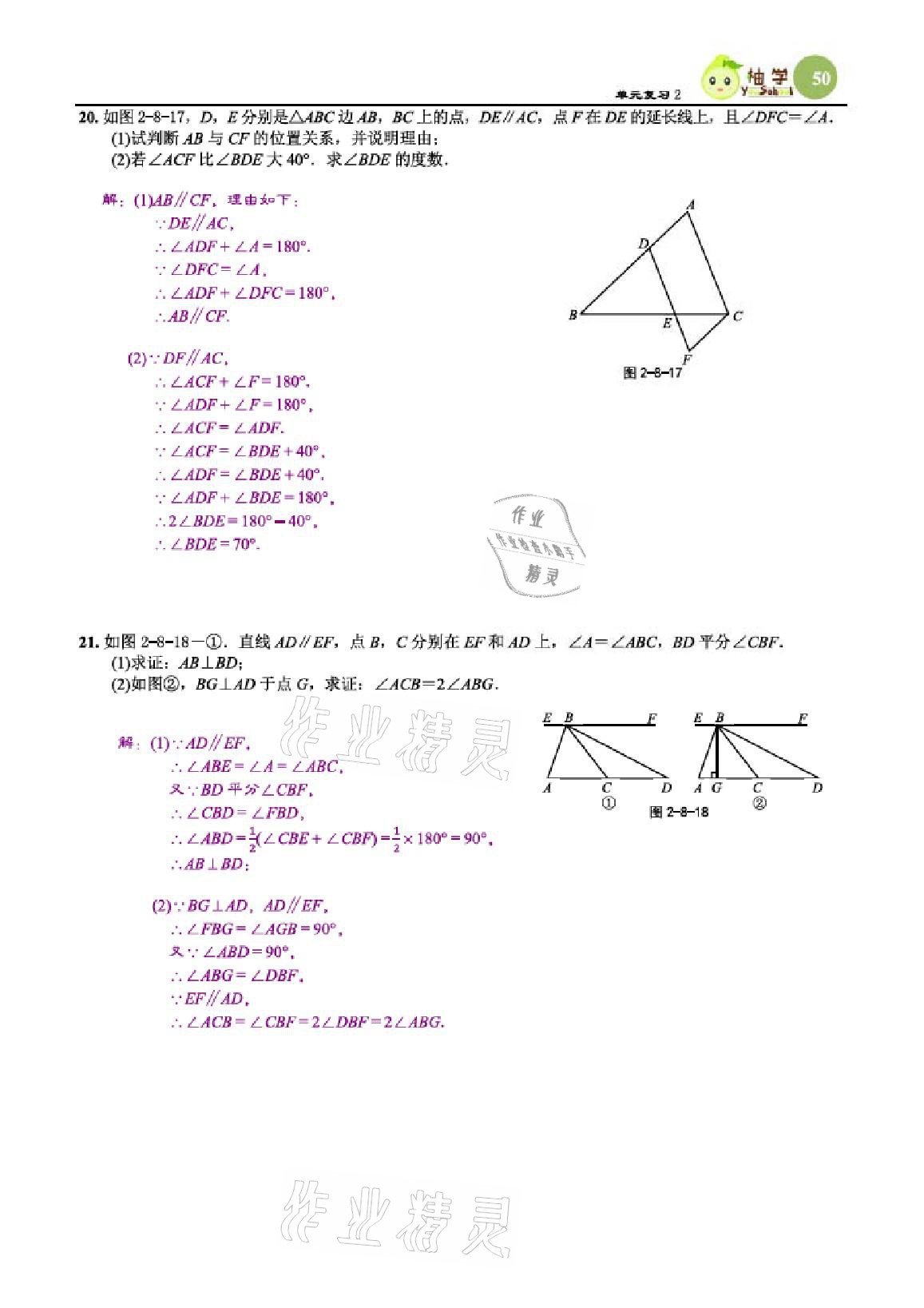 2021年課時分層作業(yè)本七年級數(shù)學(xué)下冊北師大版 參考答案第50頁