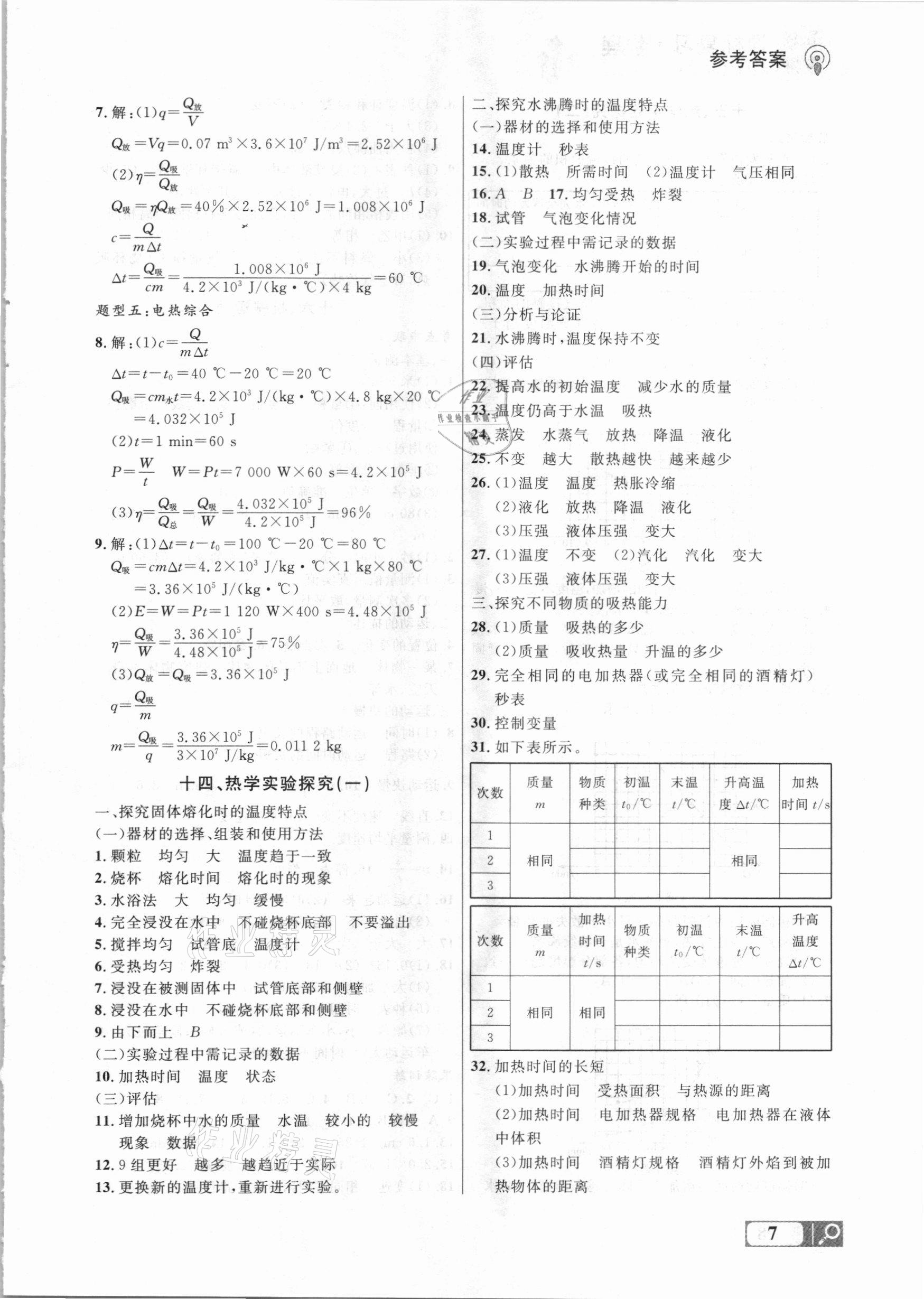 2021年大连中考冲刺课标复习物理 参考答案第7页