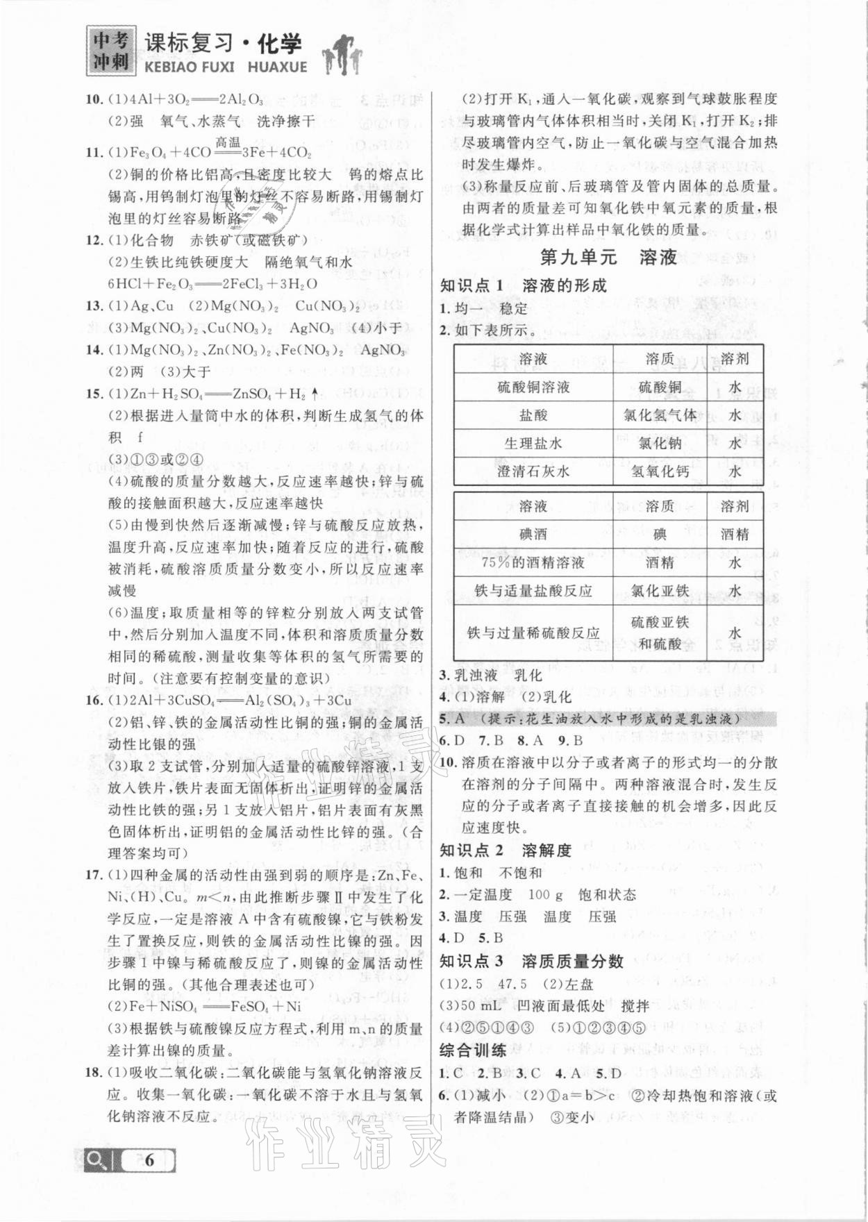 2021年大连中考冲刺课标复习化学 参考答案第6页