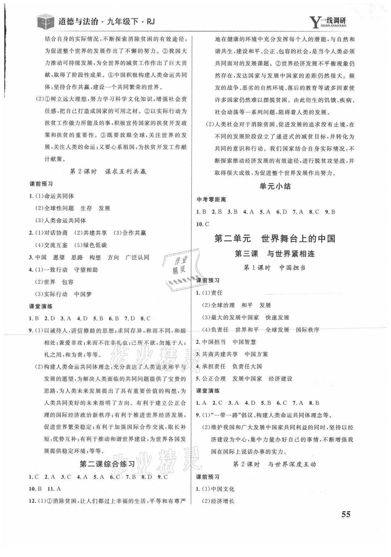 2021年一線調(diào)研學(xué)業(yè)測評九年級道德與法治下冊人教版 第3頁