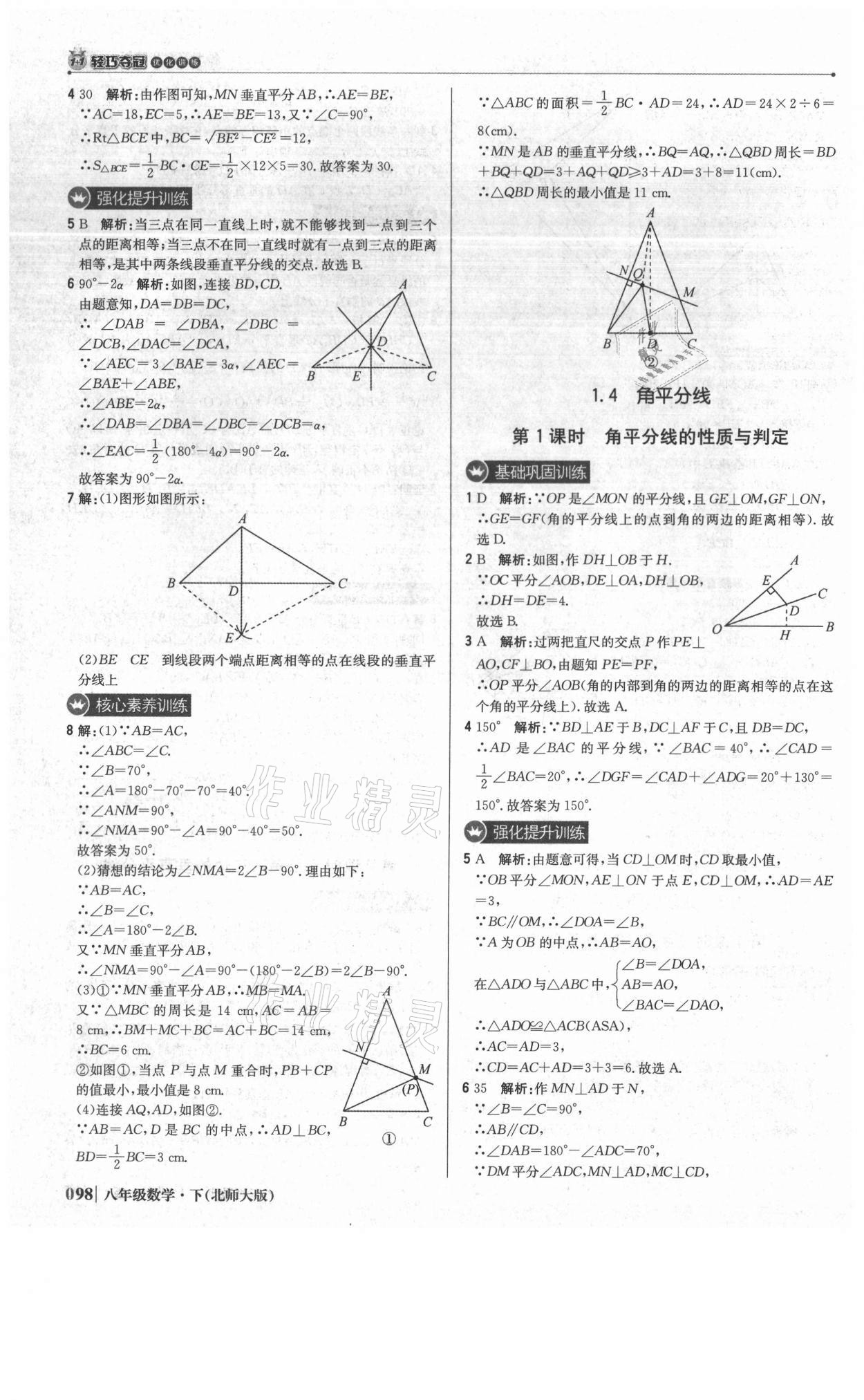 2021年1加1轻巧夺冠优化训练八年级数学下册北师大版 参考答案第11页