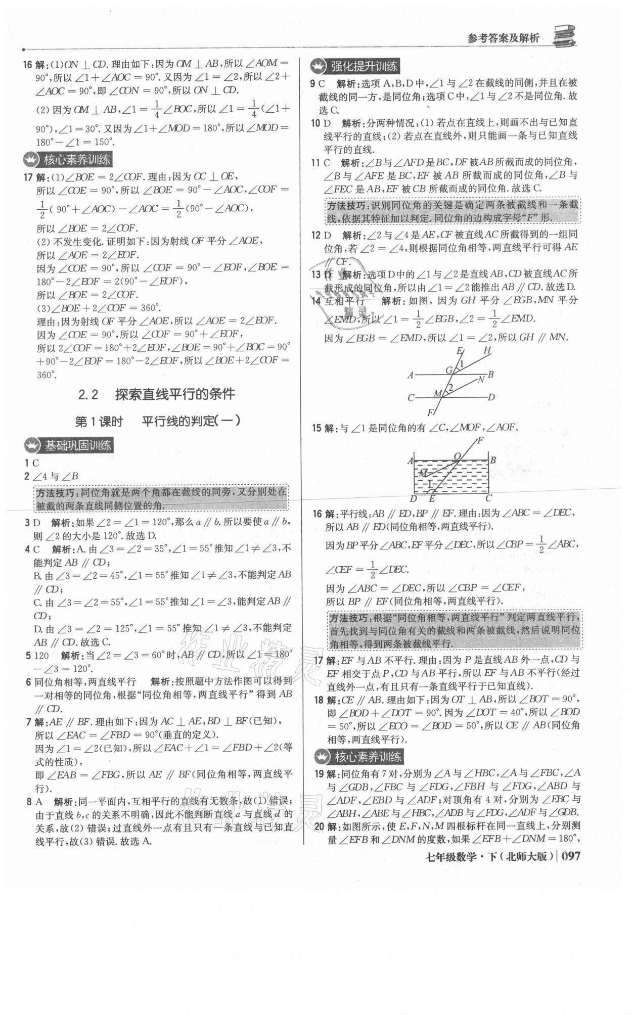 2021年1加1輕巧奪冠優(yōu)化訓(xùn)練七年級(jí)數(shù)學(xué)下冊(cè)北師大版 參考答案第10頁(yè)