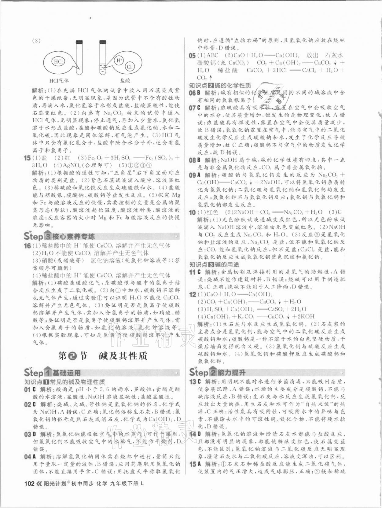 2021年陽光計劃初中同步九年級化學下冊魯教版 參考答案第2頁