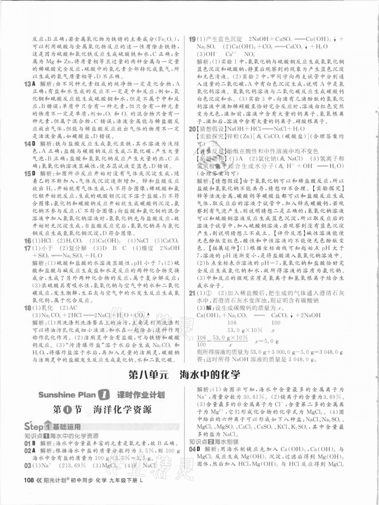 2021年陽光計(jì)劃初中同步九年級化學(xué)下冊魯教版 參考答案第8頁
