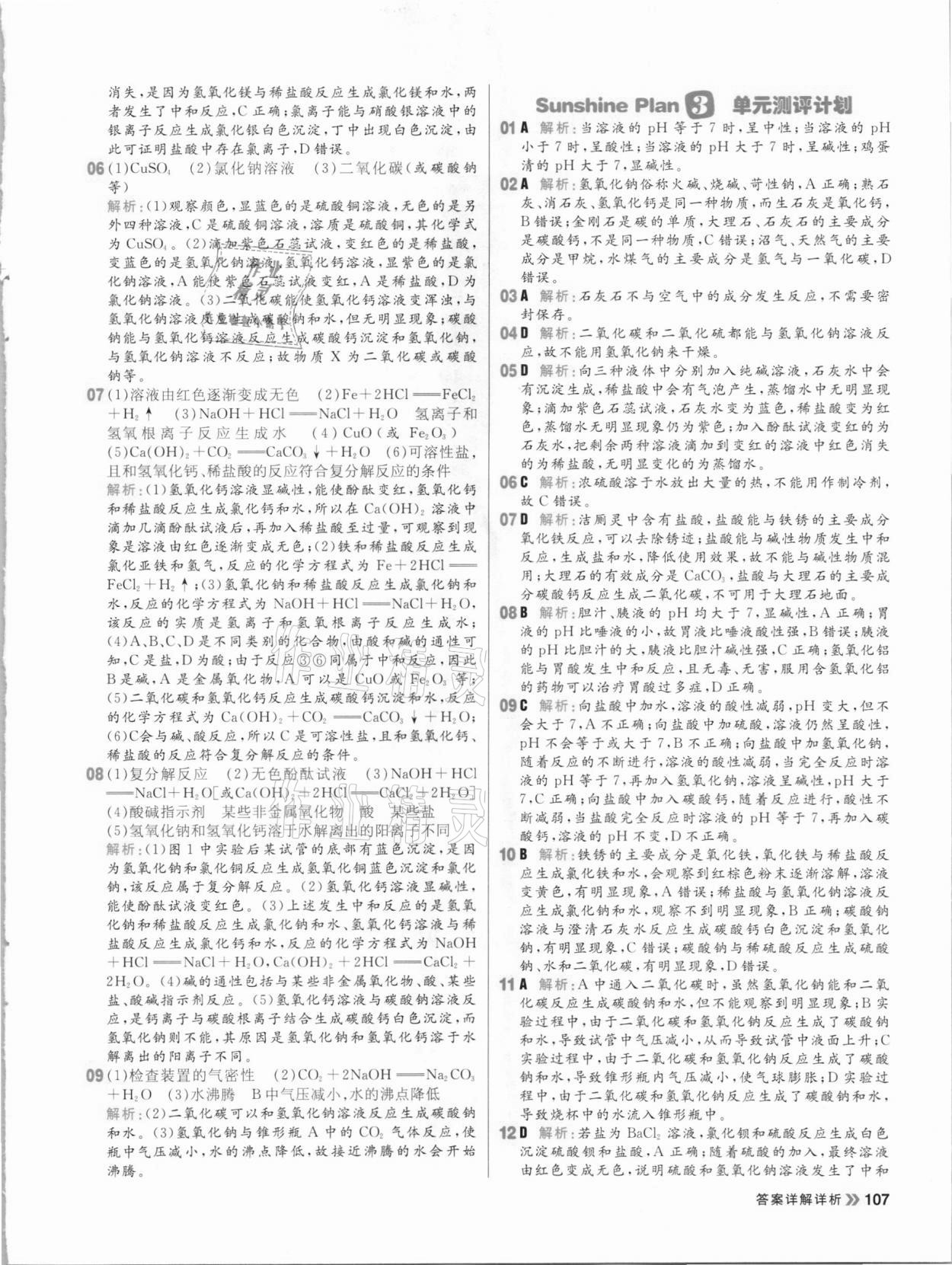 2021年陽光計劃初中同步九年級化學下冊魯教版 參考答案第7頁