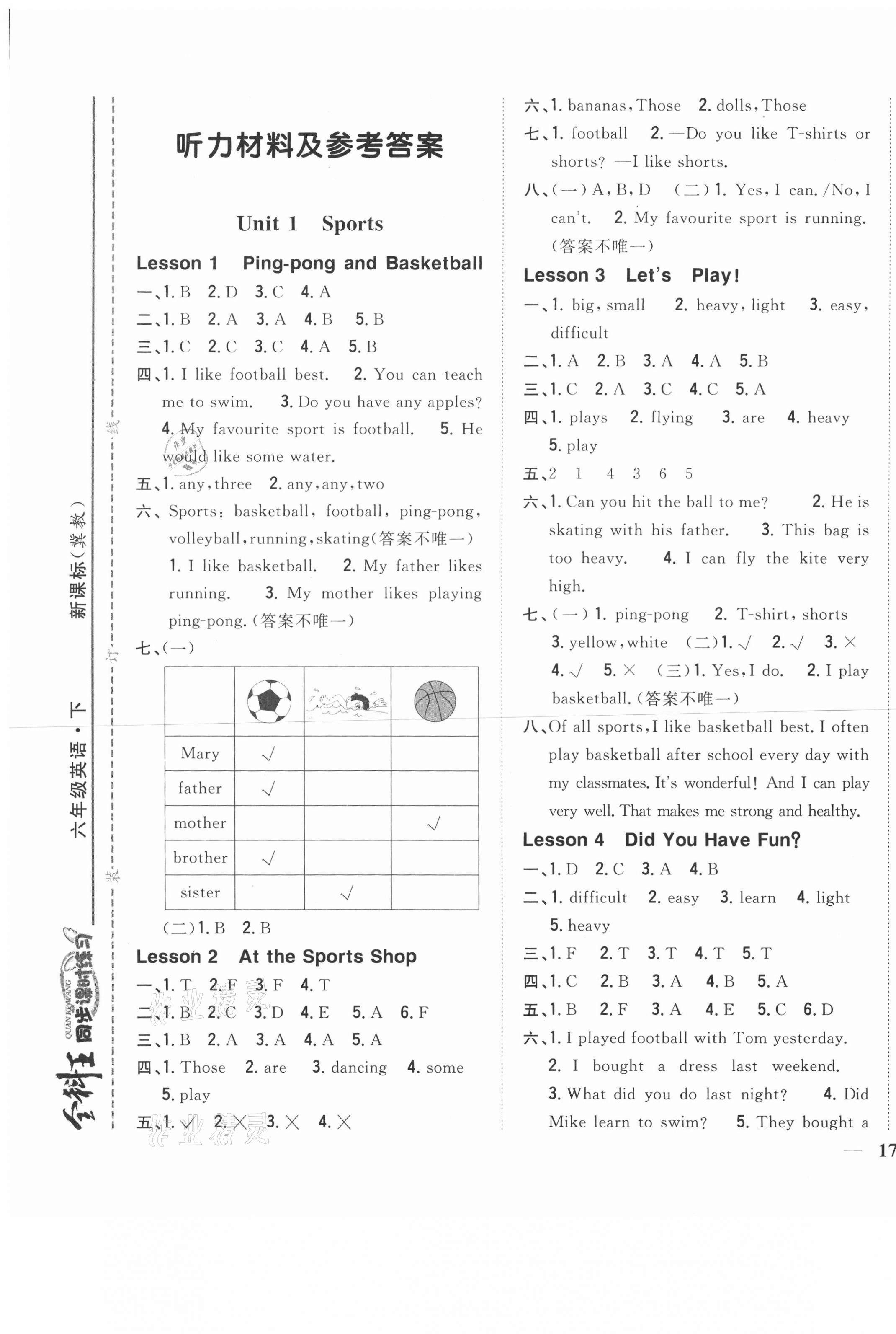 2021年全科王同步課時練習(xí)六年級英語下冊冀教版 第1頁