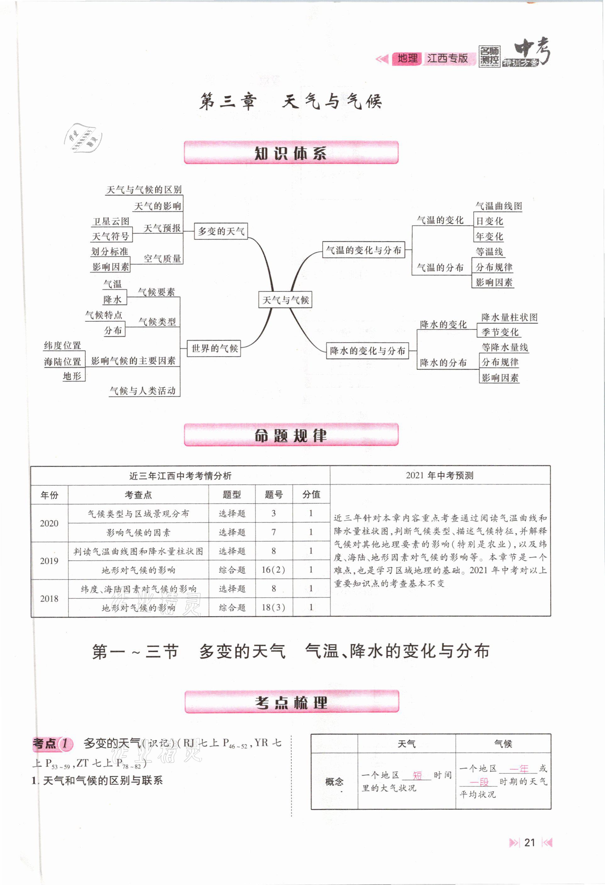 2021年名師測(cè)控中考特訓(xùn)方案地理江西專版 參考答案第19頁(yè)