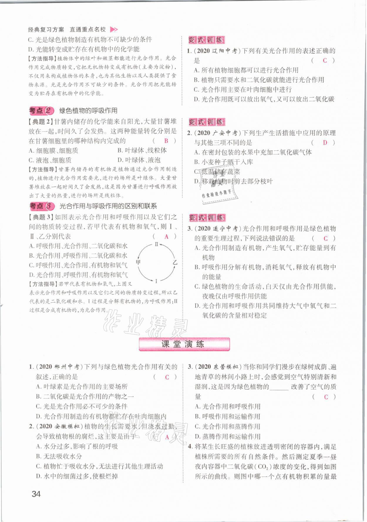 2021年名師測控中考特訓方案生物江西專版 參考答案第34頁