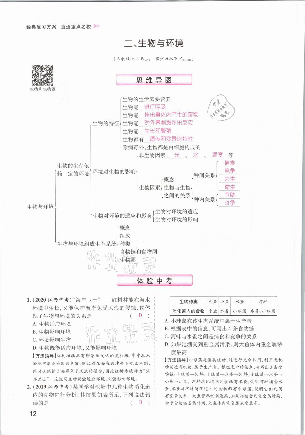 2021年名師測控中考特訓方案生物江西專版 參考答案第12頁