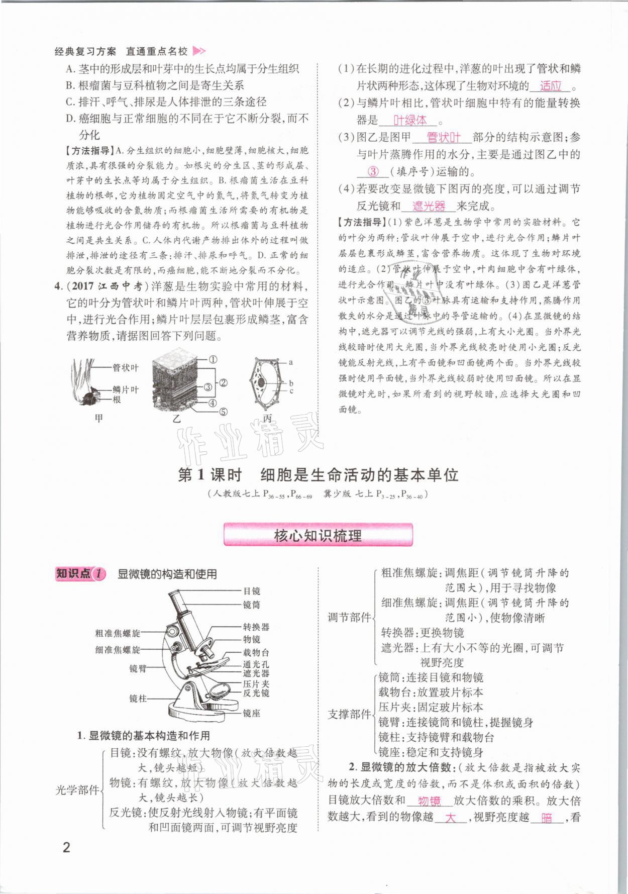 2021年名師測控中考特訓方案生物江西專版 參考答案第2頁