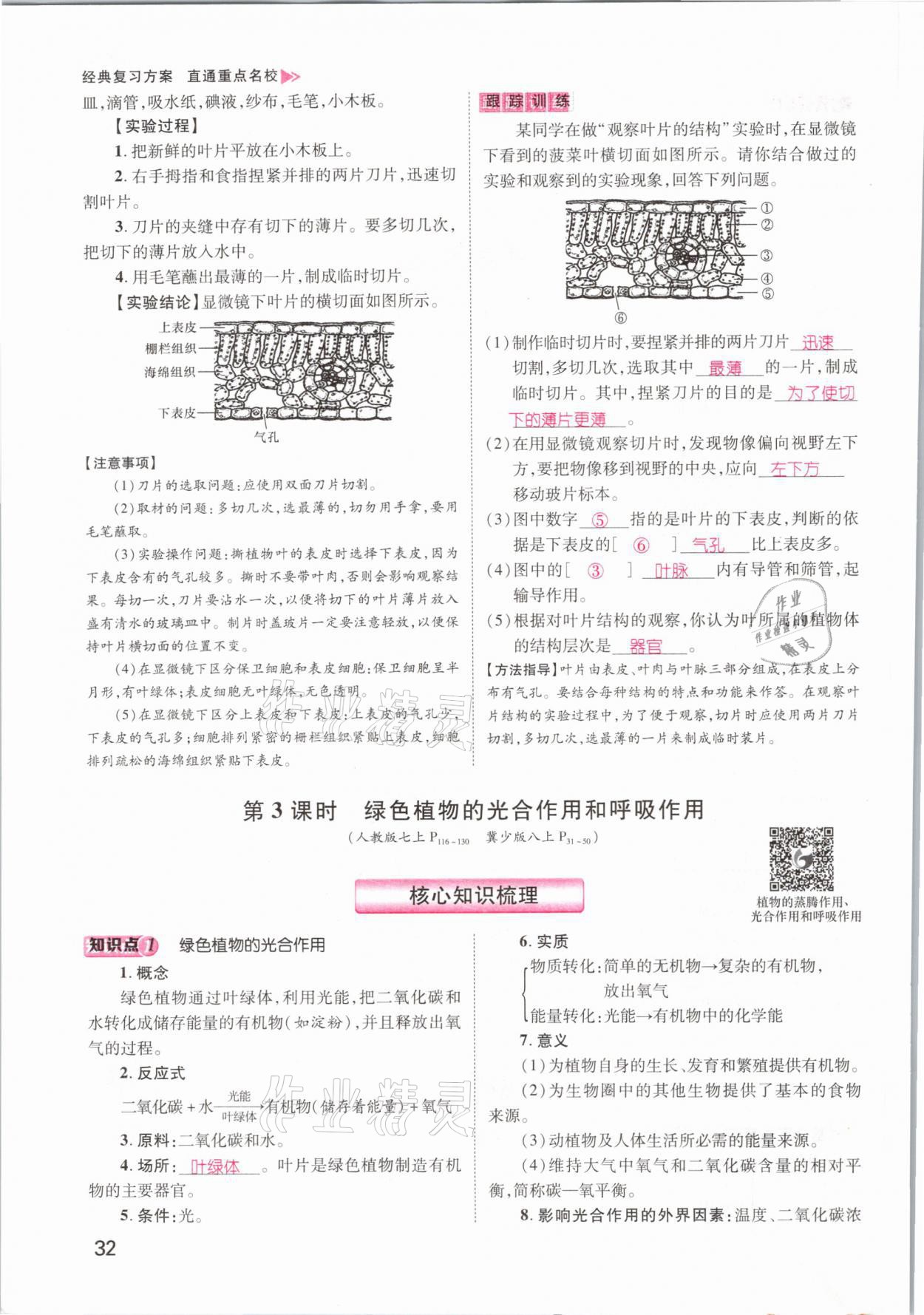 2021年名師測控中考特訓方案生物江西專版 參考答案第32頁