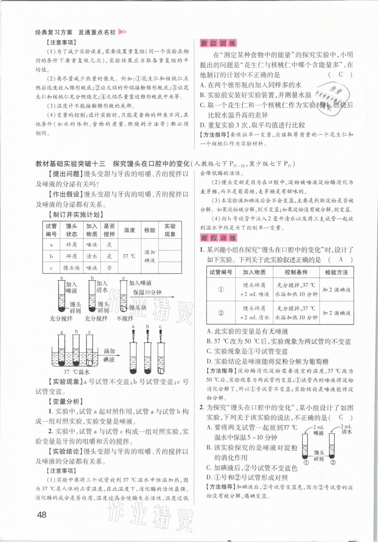 2021年名師測控中考特訓方案生物江西專版 參考答案第48頁
