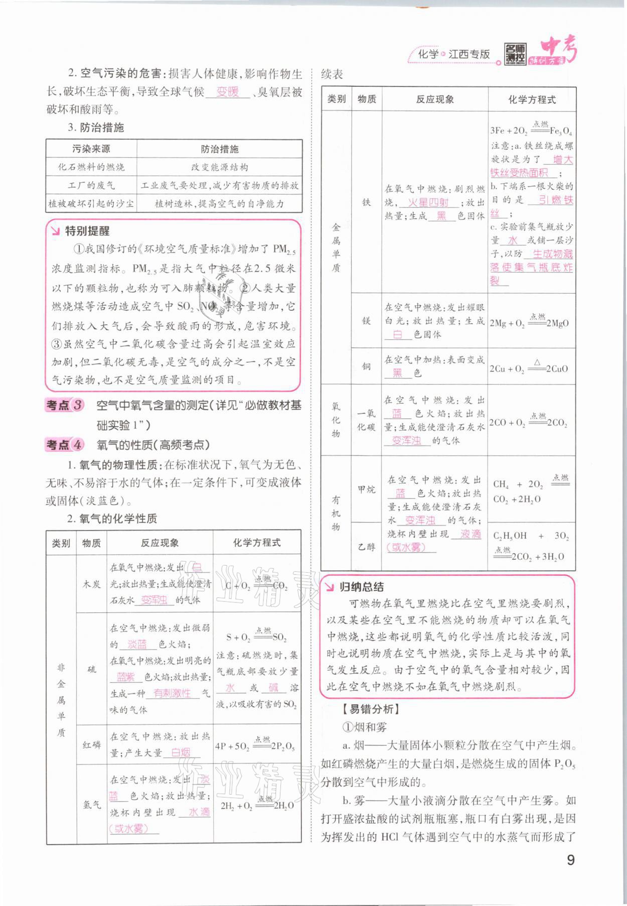 2021年名師測控中考特訓方案化學江西專版 參考答案第9頁