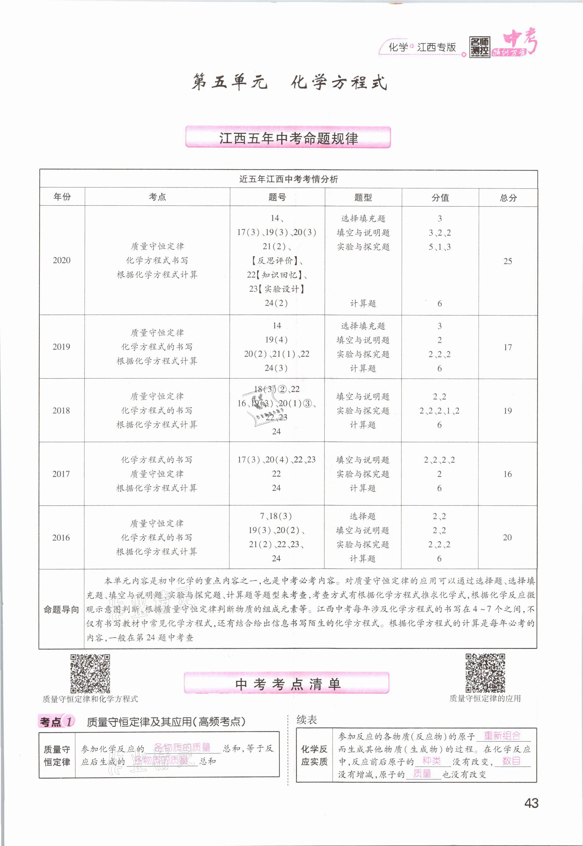 2021年名師測控中考特訓(xùn)方案化學(xué)江西專版 參考答案第43頁