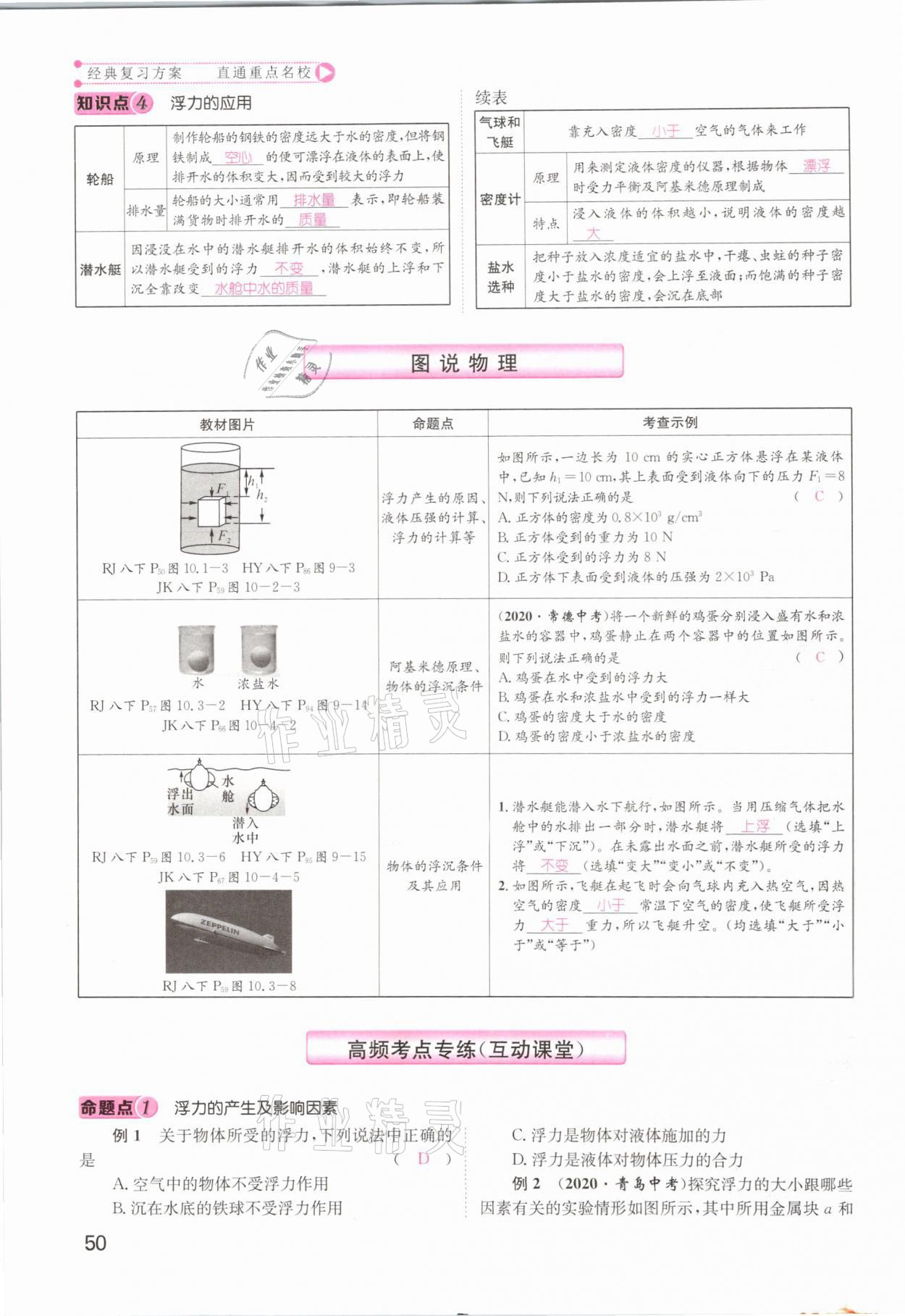 2021年名師測(cè)控中考特訓(xùn)方案物理江西專版 參考答案第50頁