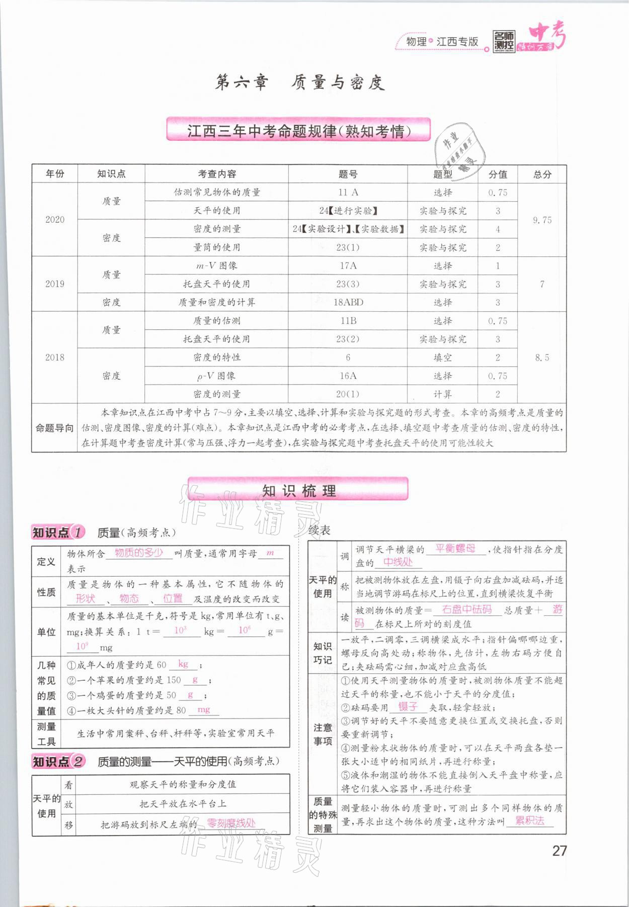 2021年名師測控中考特訓(xùn)方案物理江西專版 參考答案第27頁