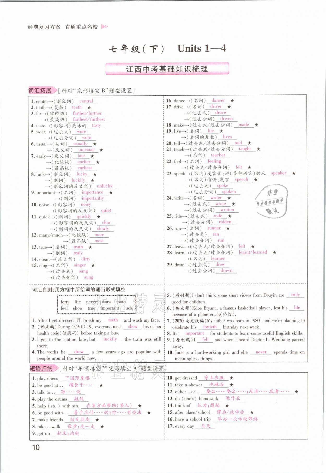 2021年名師測(cè)控中考特訓(xùn)方案英語(yǔ)江西專版 參考答案第10頁(yè)