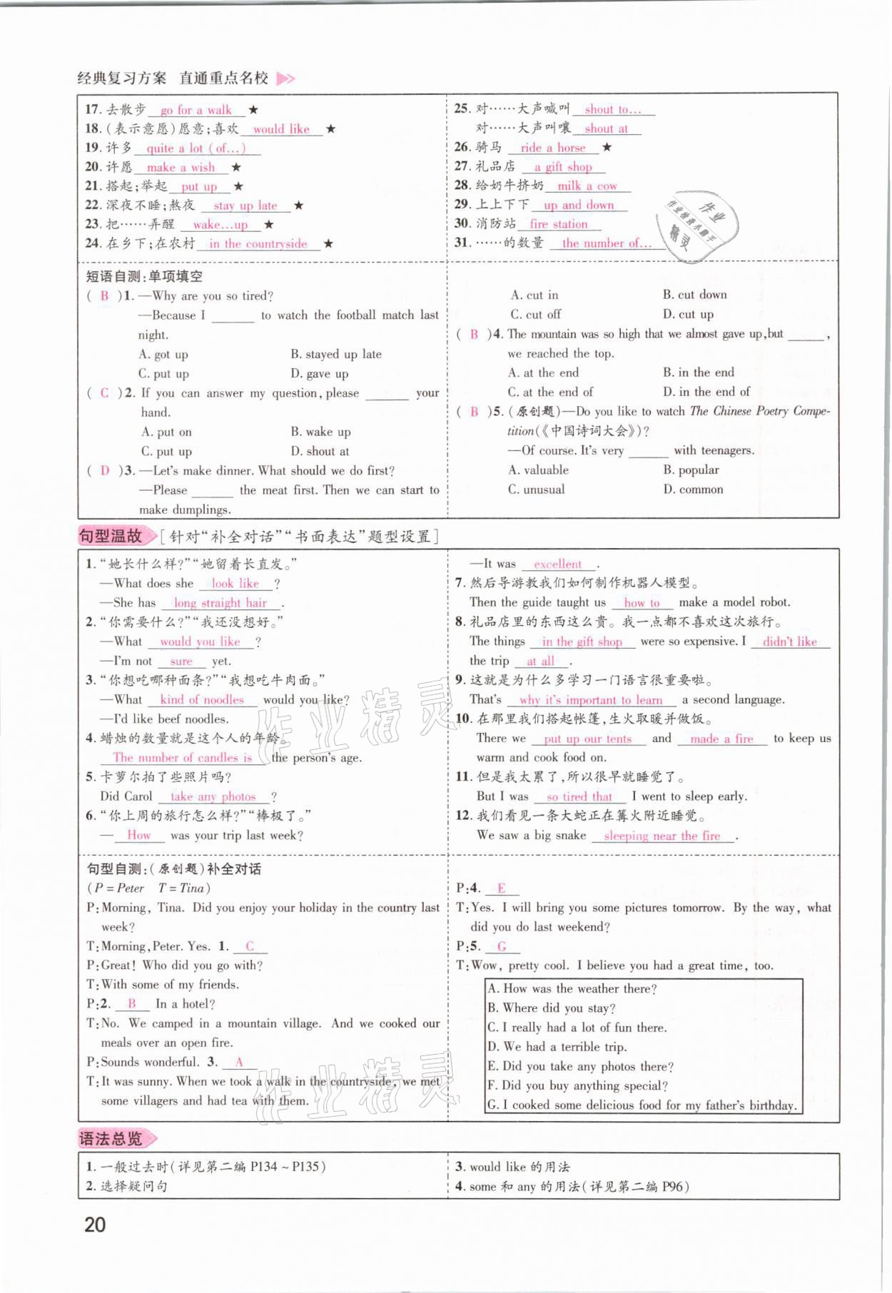 2021年名師測控中考特訓(xùn)方案英語江西專版 參考答案第20頁