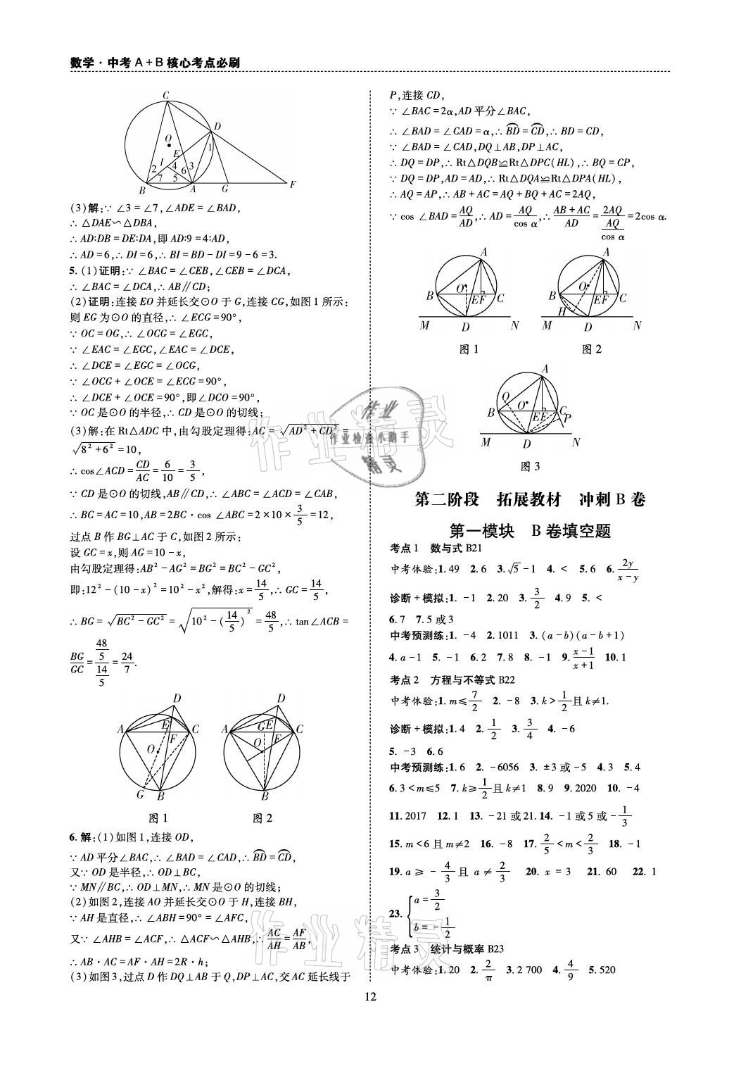 2021年中考A+B核心考點(diǎn)必刷數(shù)學(xué) 參考答案第12頁(yè)