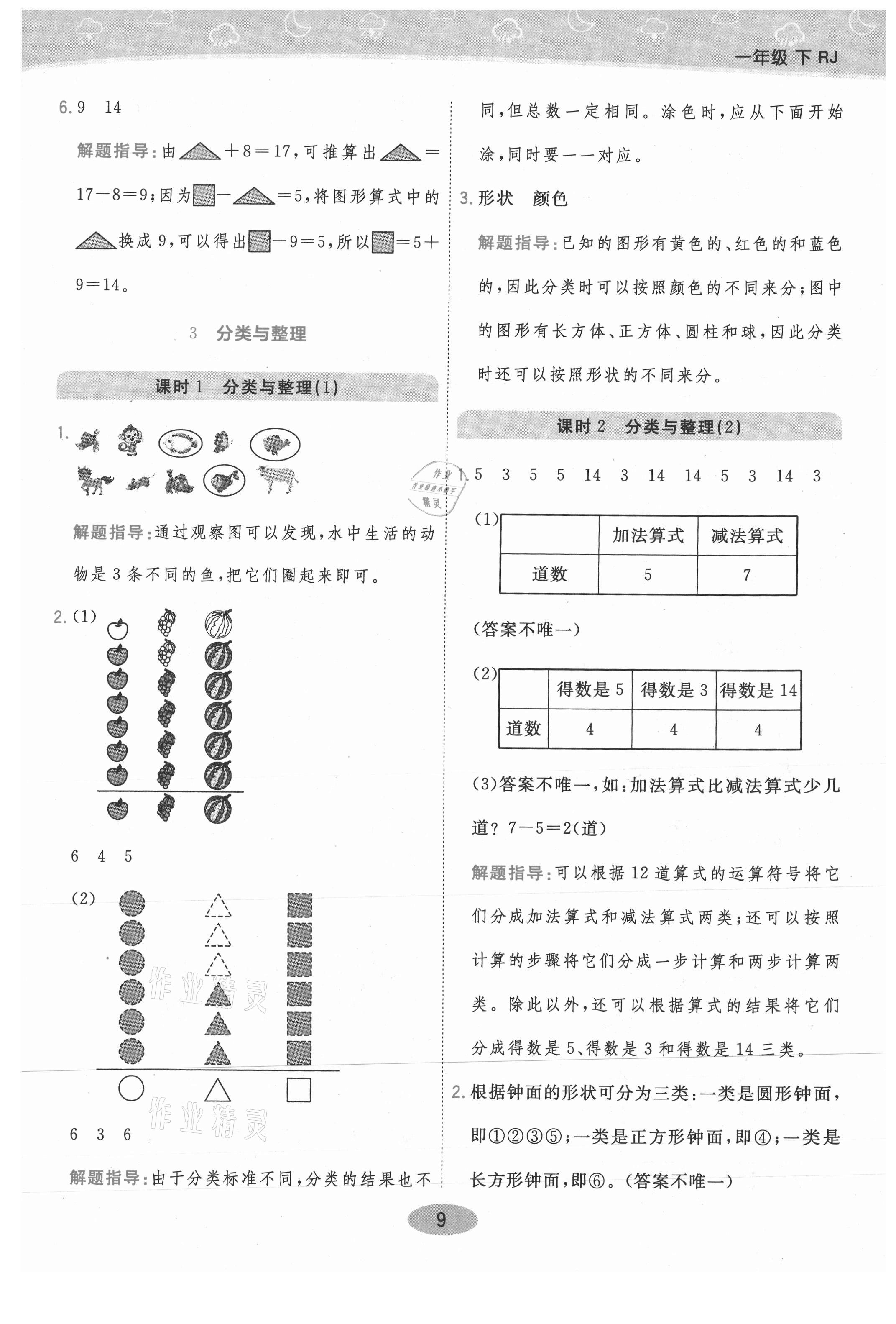 2021年黃岡同步練一日一練一年級(jí)數(shù)學(xué)下冊(cè)人教版 參考答案第9頁(yè)