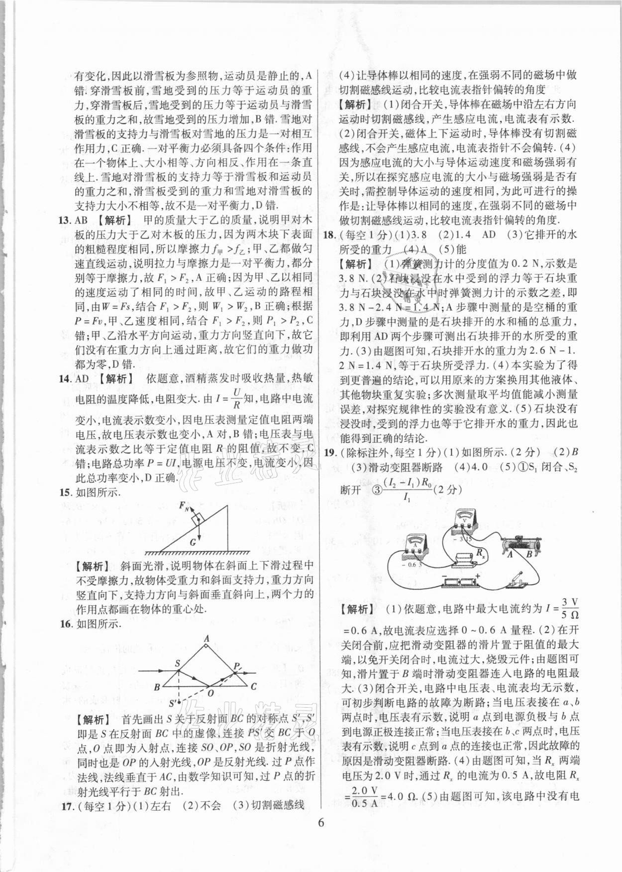 2021年中考靶向集訓(xùn)熱點(diǎn)試題精編物理 參考答案第6頁(yè)