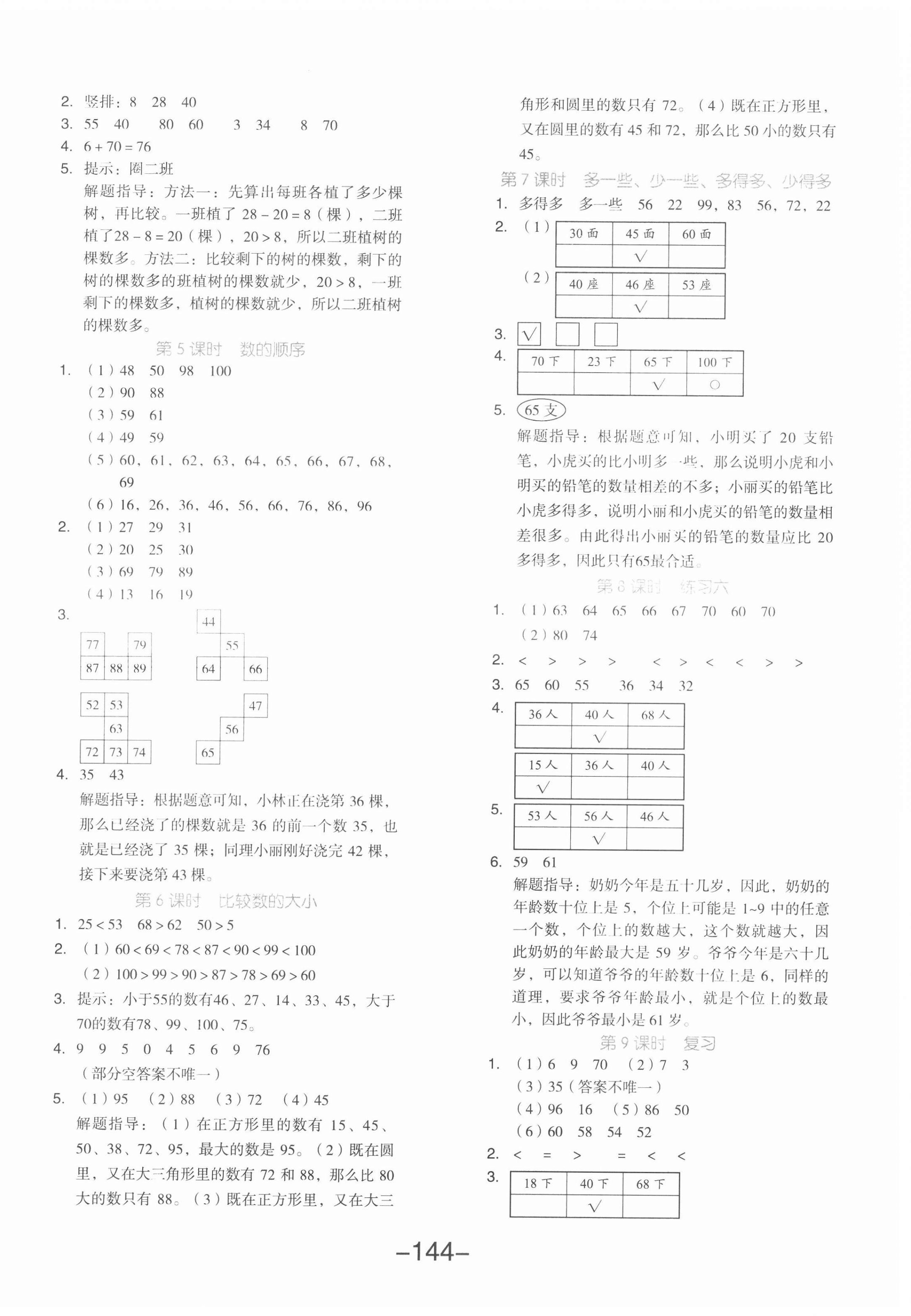 2021年全品学练考一年级数学下册苏教版 参考答案第4页