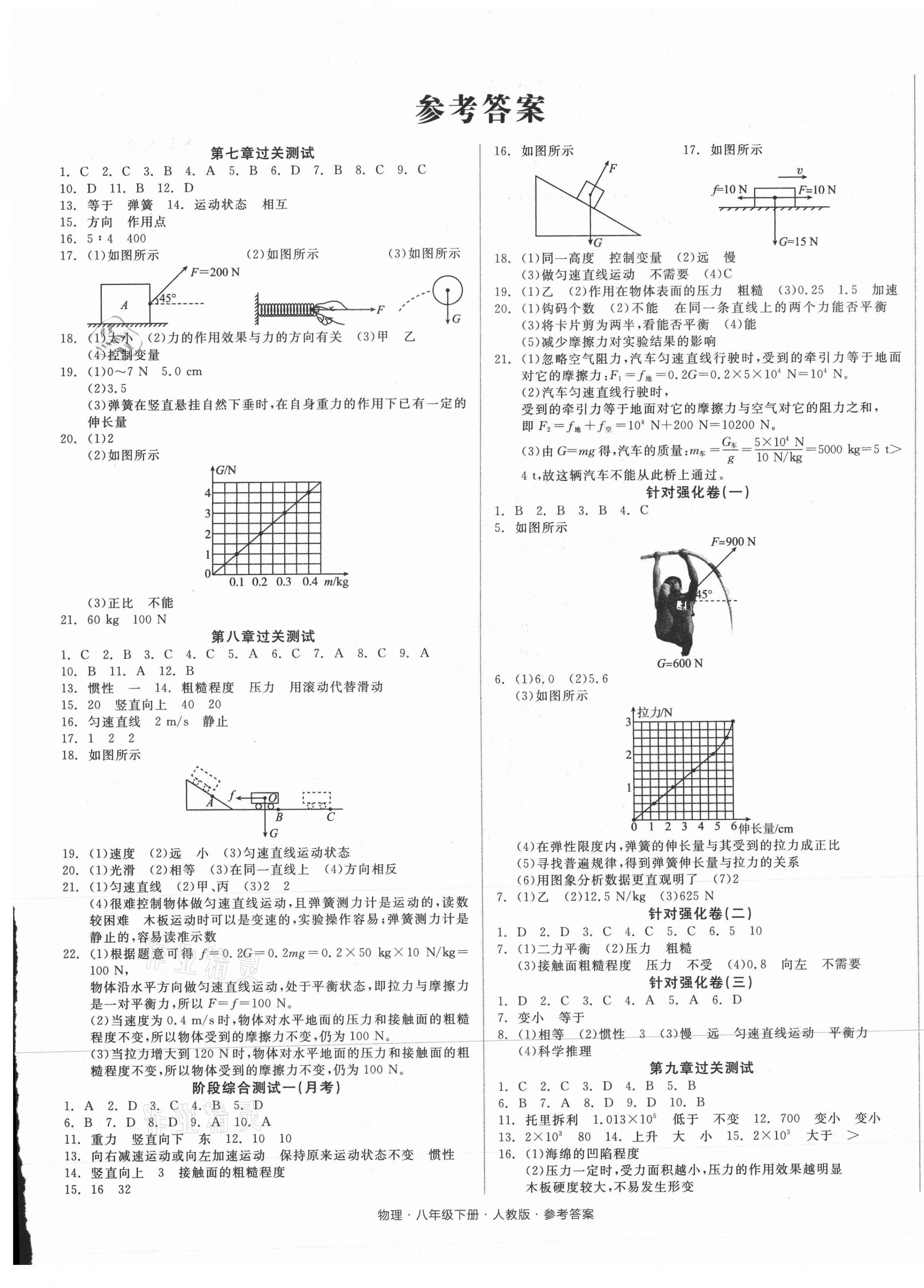 2021年全品小复习八年级物理下册人教版 参考答案第1页