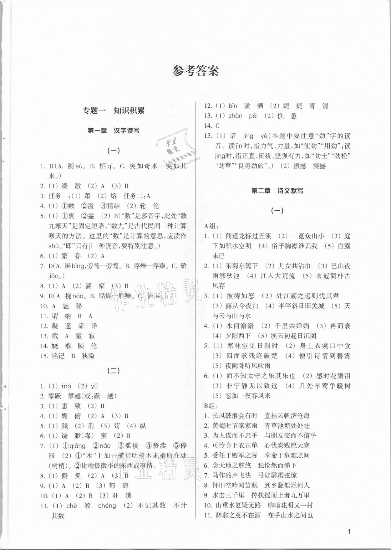 2021年樂(lè)支點(diǎn)中考高分沖刺語(yǔ)文 參考答案第1頁(yè)