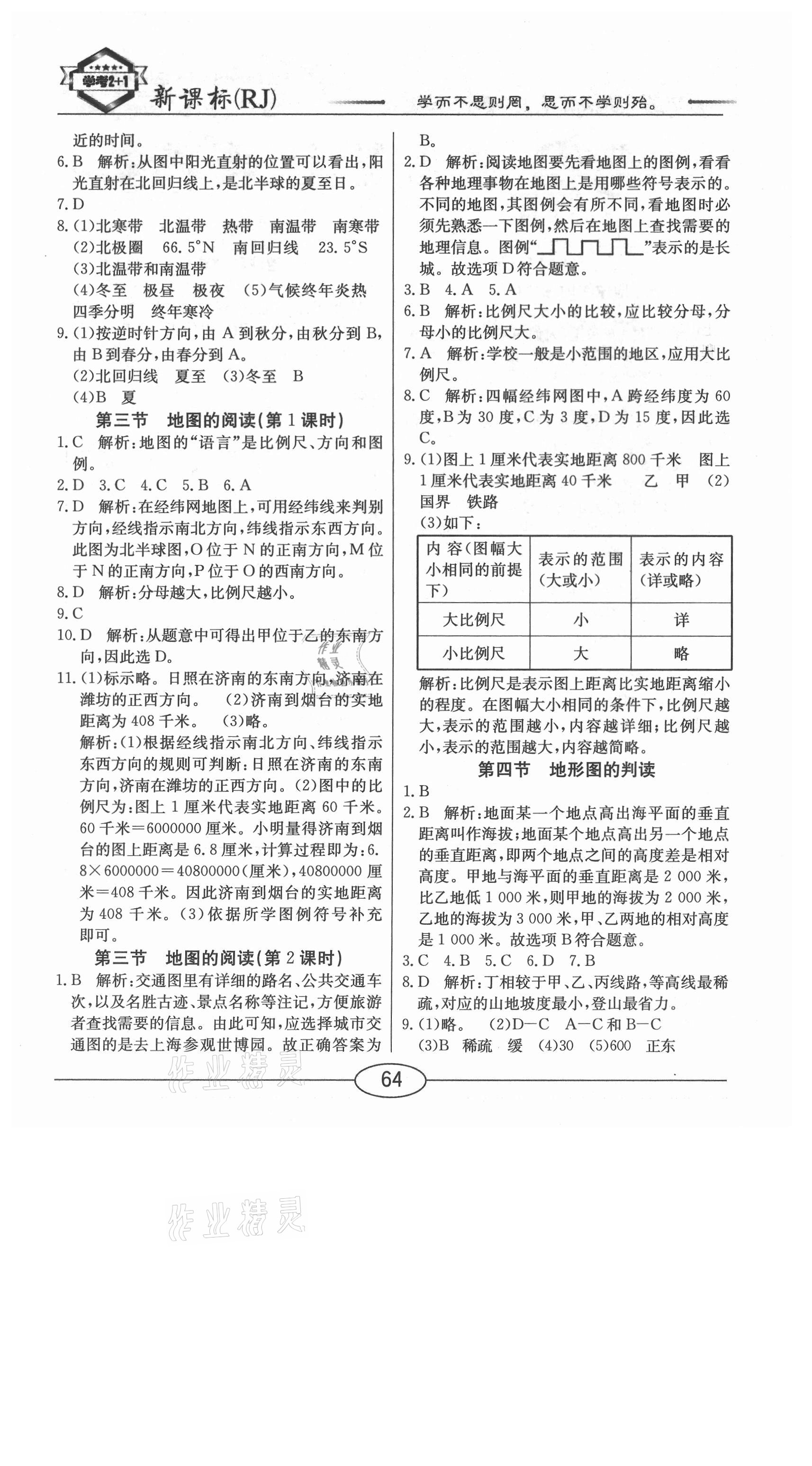 2020年學(xué)考2加1七年級(jí)地理上冊(cè)人教版 參考答案第2頁