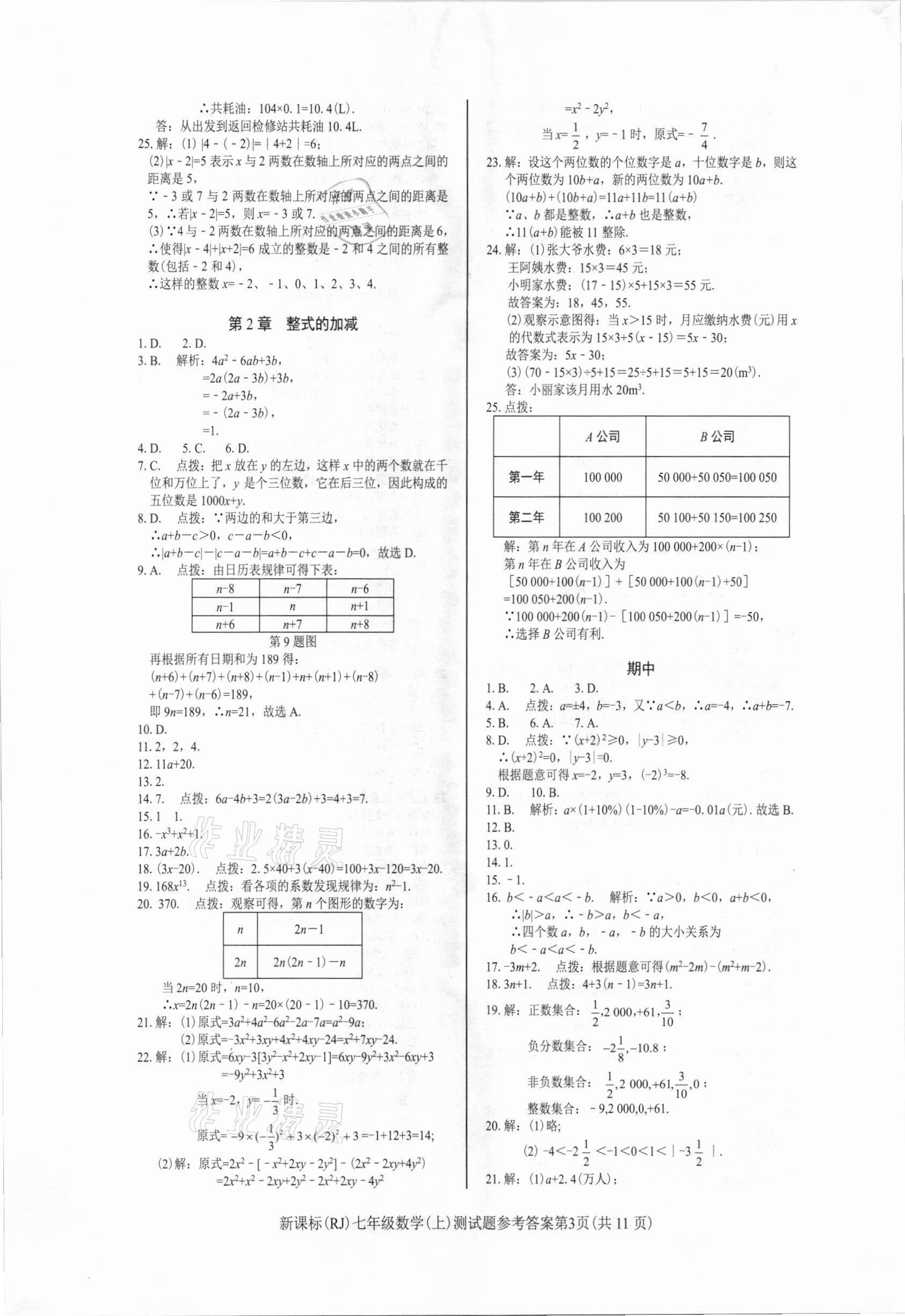 2020年學(xué)考2加1七年級(jí)數(shù)學(xué)上冊(cè)人教版 參考答案第3頁(yè)