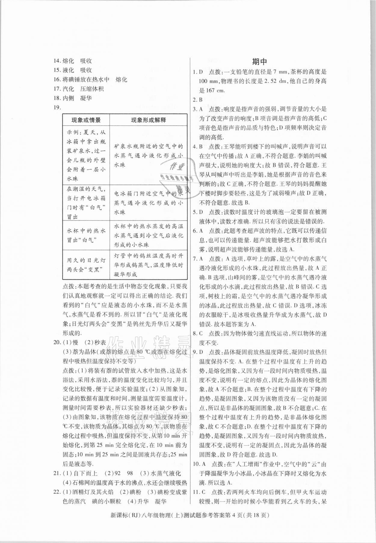 2020年學(xué)考2加1八年級物理上冊人教版 參考答案第4頁