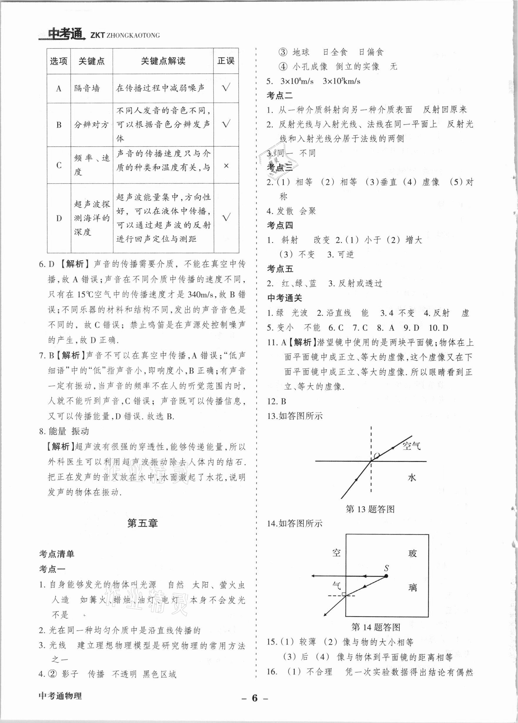 2021年中考通甘肅省中考復習指導與測試物理 參考答案第6頁