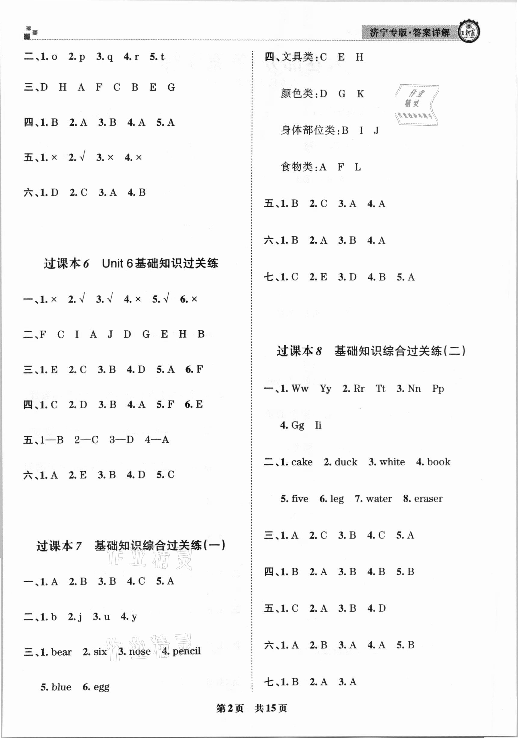 2020年王朝霞各地期末试卷精选三年级英语上册人教PEP版济宁专版 第2页