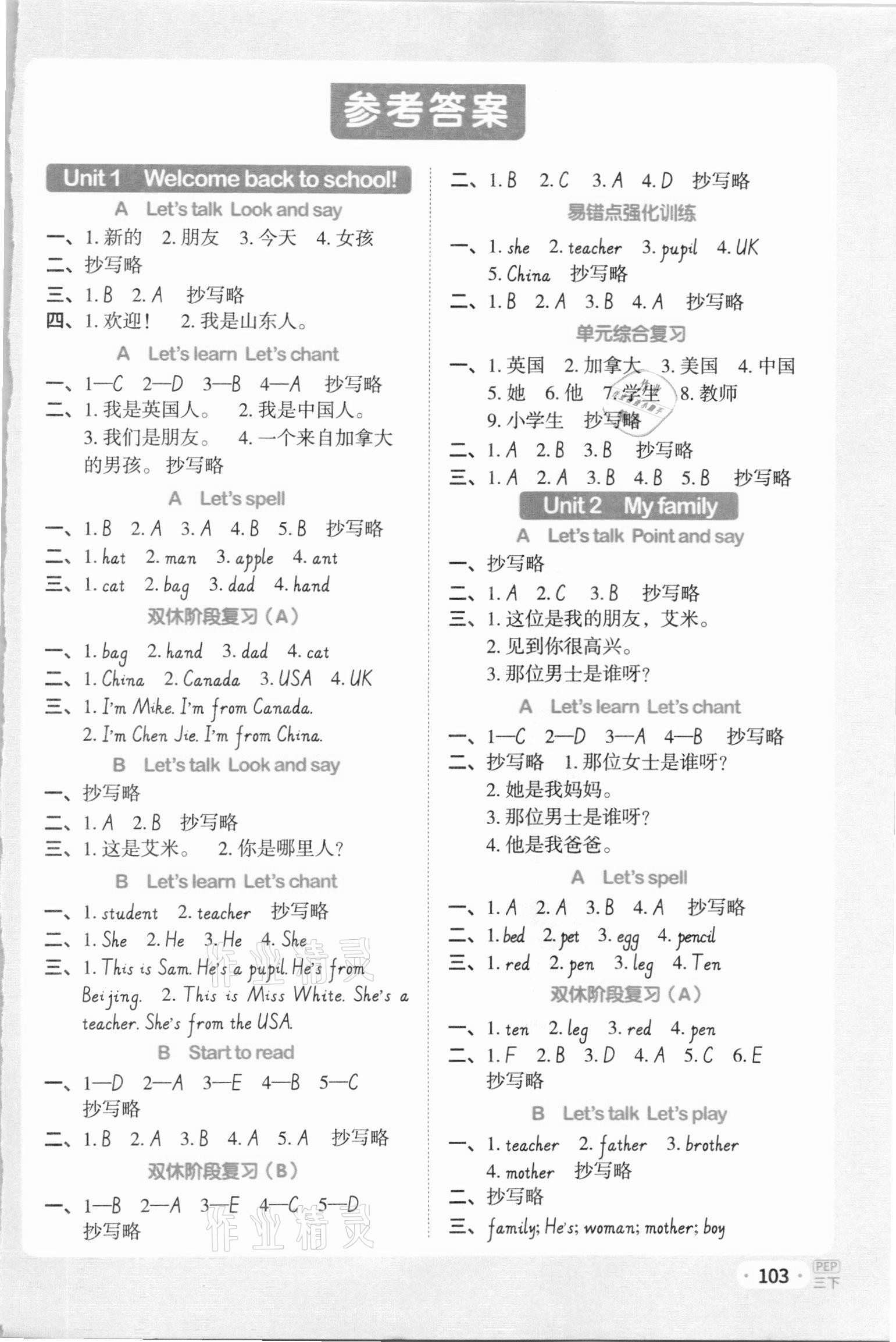 2021年陽光同學默寫小達人三年級英語下冊人教PEP版 第1頁