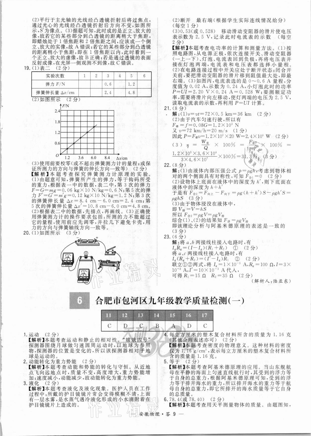 2021年天利38套中考试题精选物理安徽专版 参考答案第9页