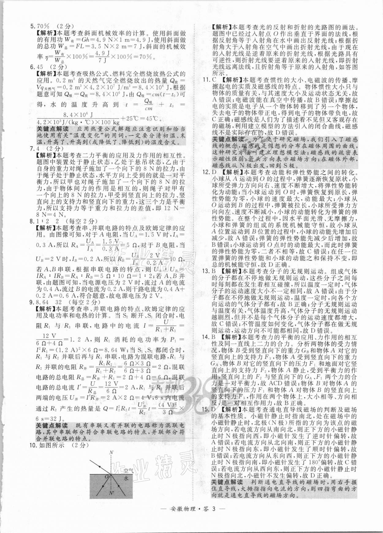 2021年天利38套中考試題精選物理安徽專(zhuān)版 參考答案第3頁(yè)