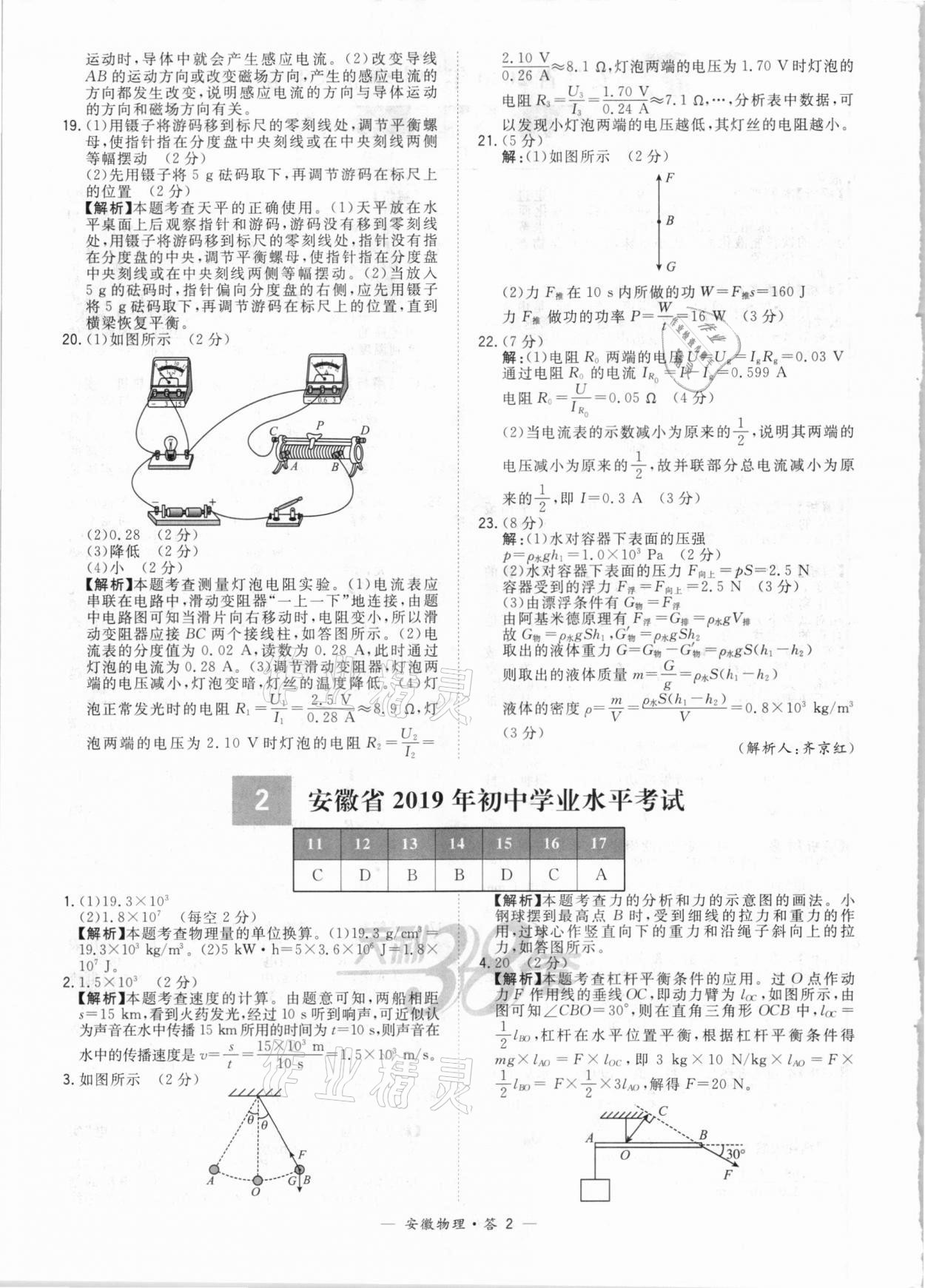 2021年天利38套中考試題精選物理安徽專(zhuān)版 參考答案第2頁(yè)