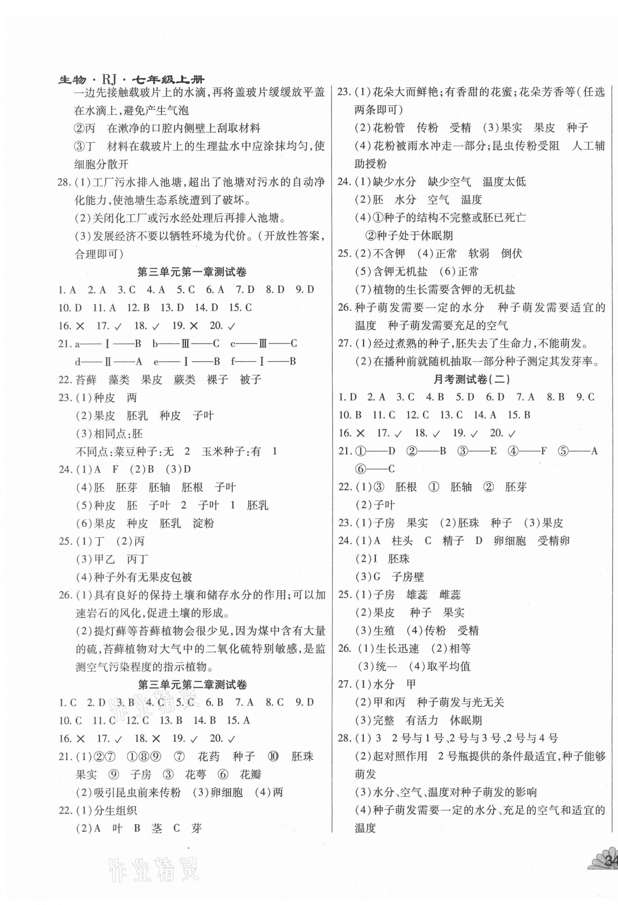 2020年千里马单元测试卷七年级生物上册人教版 第3页