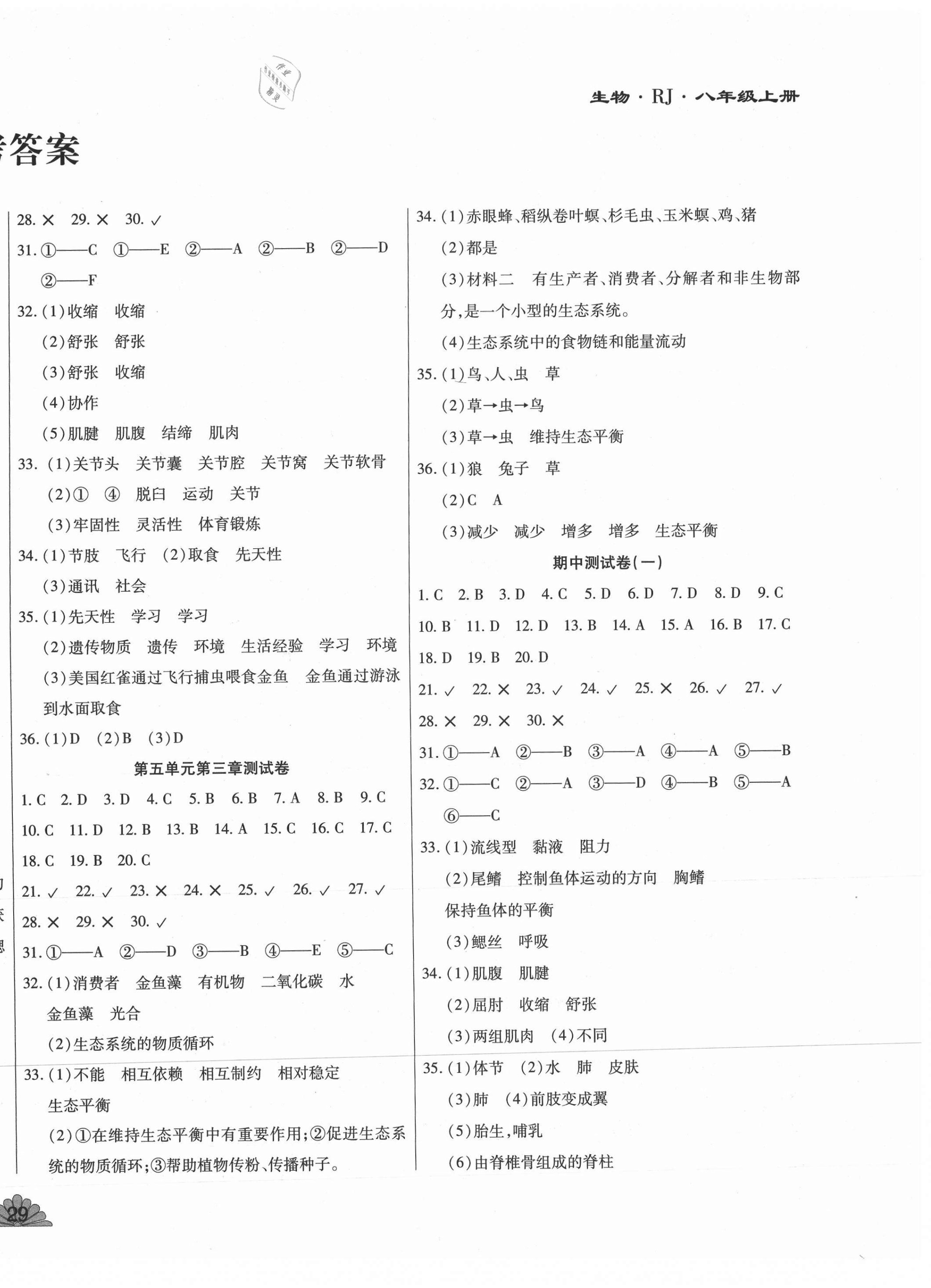 2020年千里馬單元測(cè)試卷八年級(jí)生物上冊(cè)人教版 第2頁