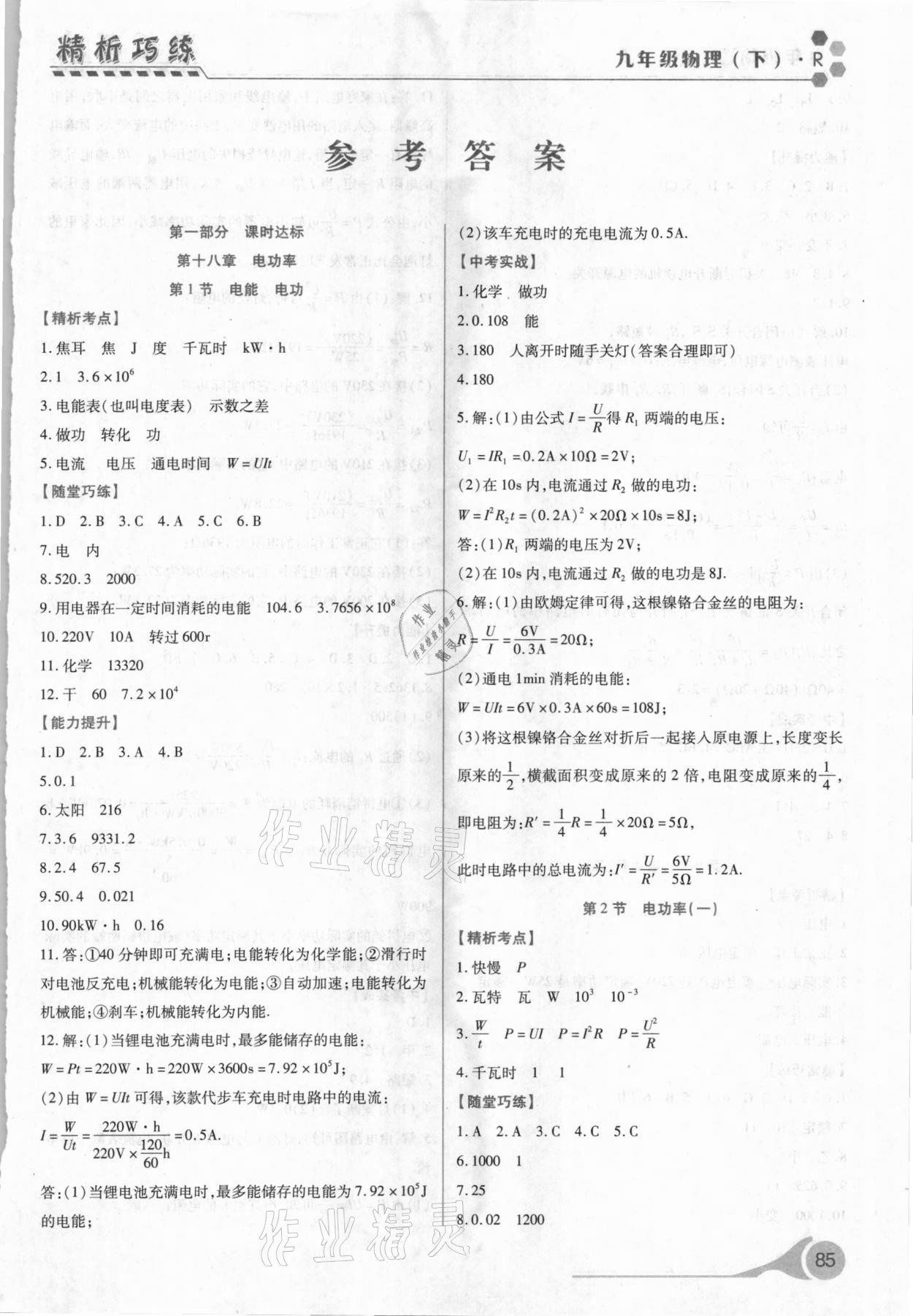 2021年精析巧练九年级物理下册 第1页