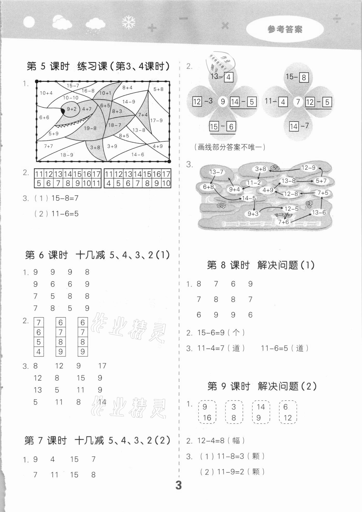 2021年小學口算大通關一年級數學下冊人教版 參考答案第3頁