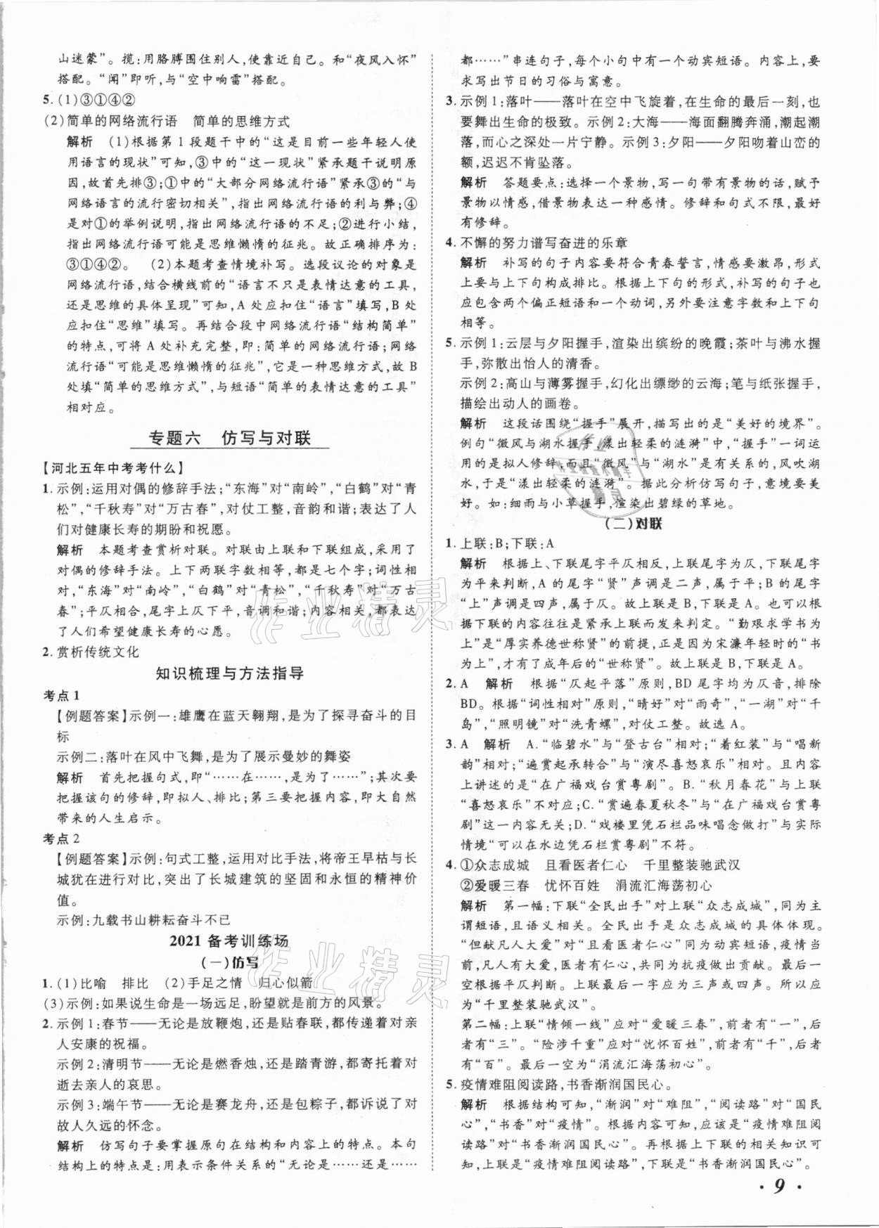 2021年中考考什么语文河北专版 参考答案第9页