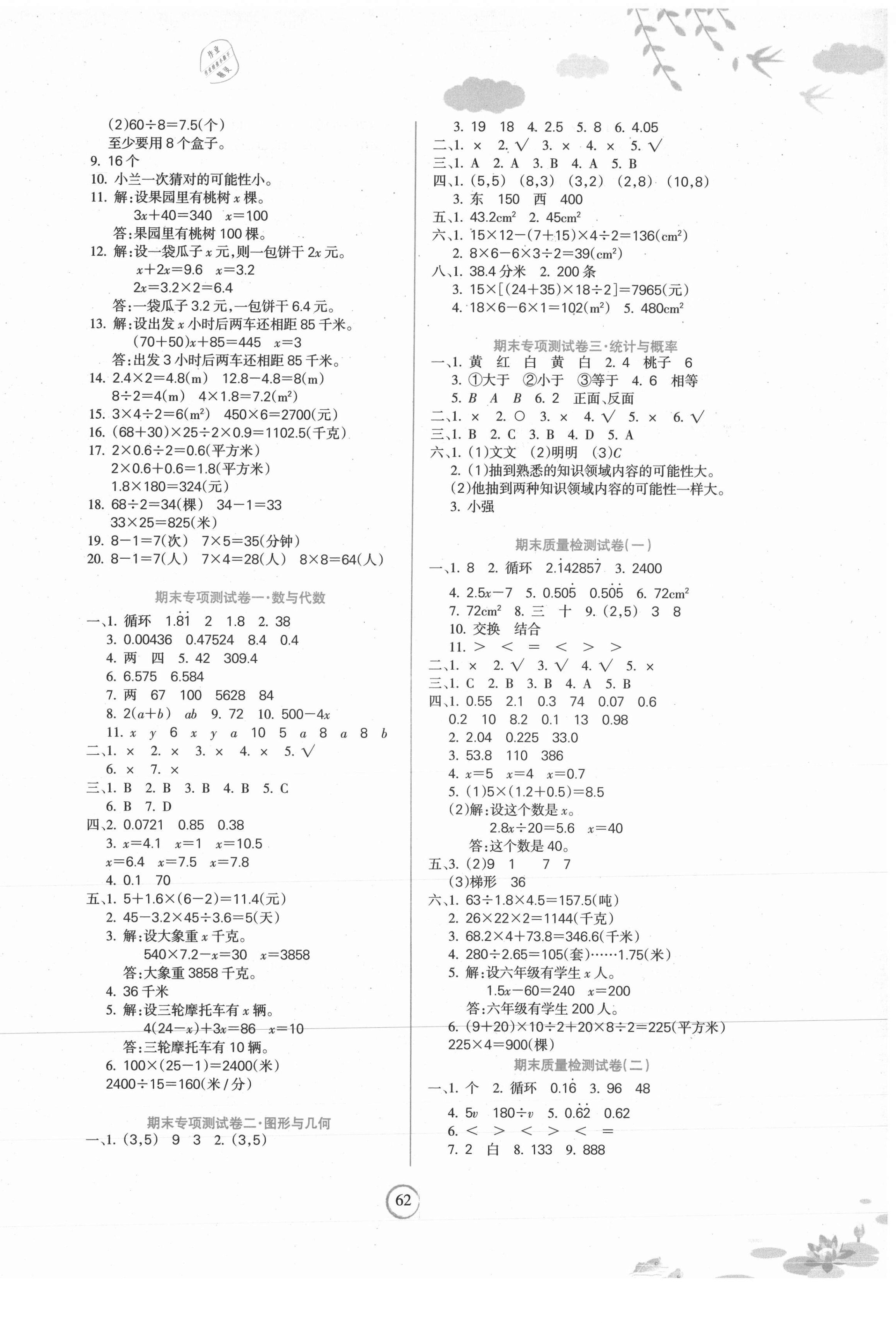 2020年名师点睛期末卷五年级数学上册人教版 第2页