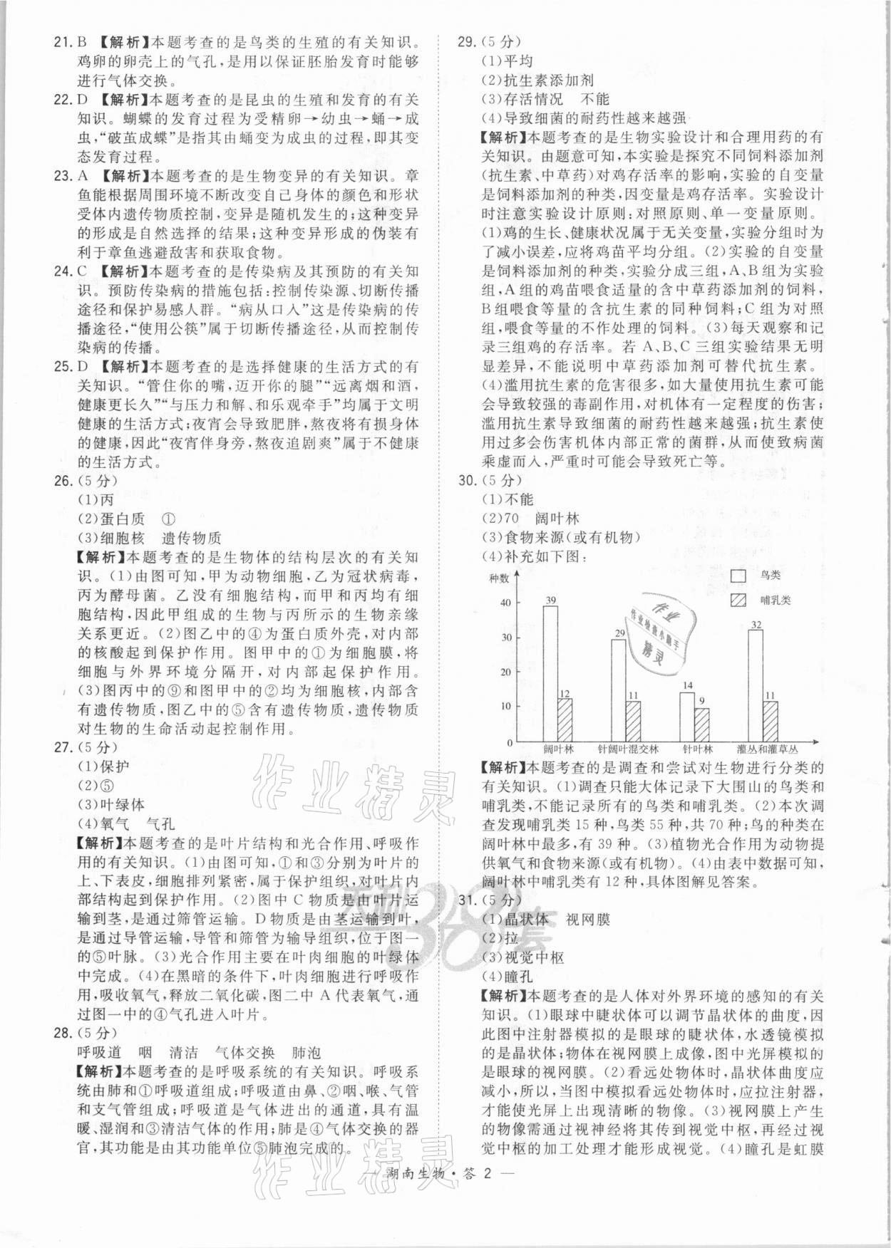 2021年天利38套中考試題精選生物湖南專版 參考答案第2頁(yè)