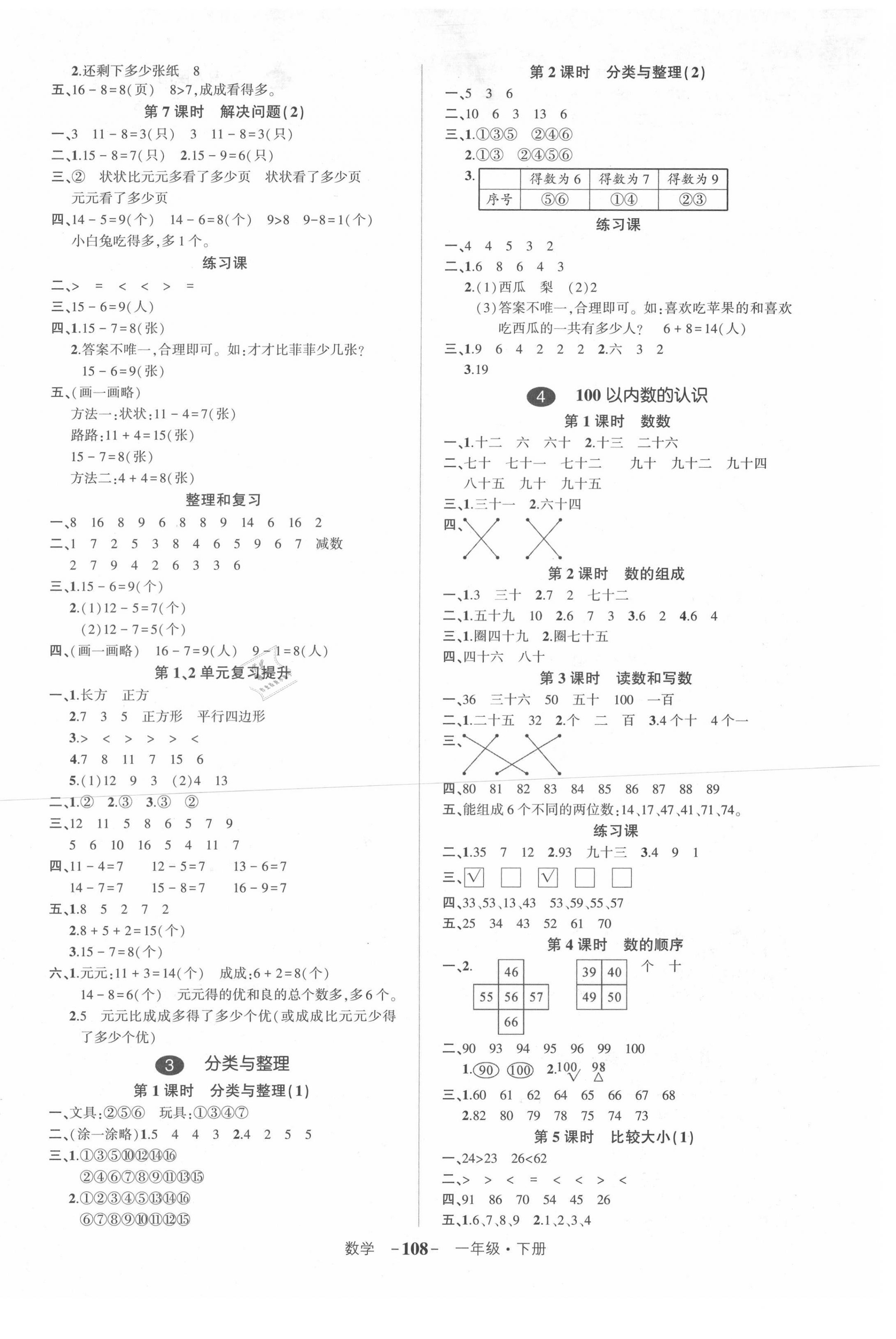 2021年状元成才路创优作业100分一年级数学下册人教版湖南专版 第2页