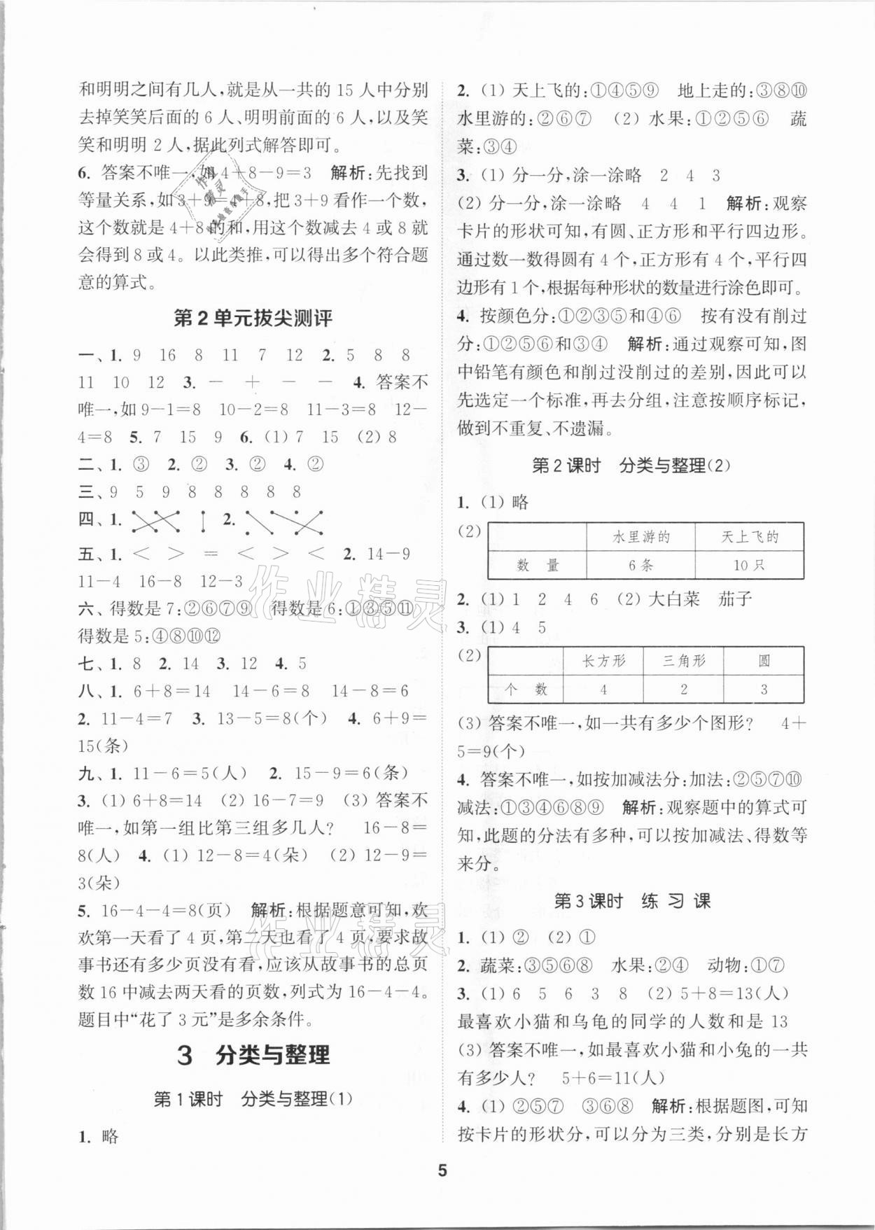 2021年拔尖特訓(xùn)一年級數(shù)學(xué)下冊人教版 參考答案第5頁